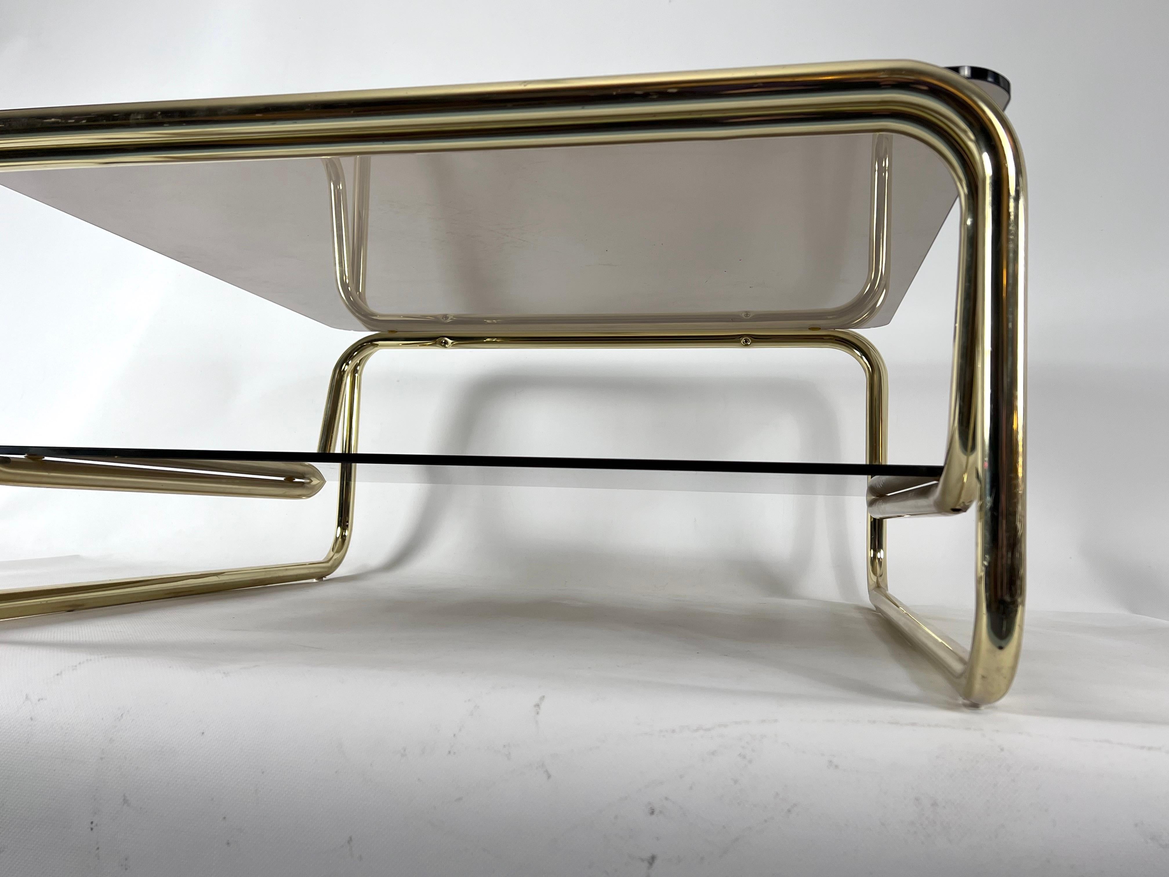 20th Century Vintage Italian Brass and Glass Coffee Table from 70s For Sale