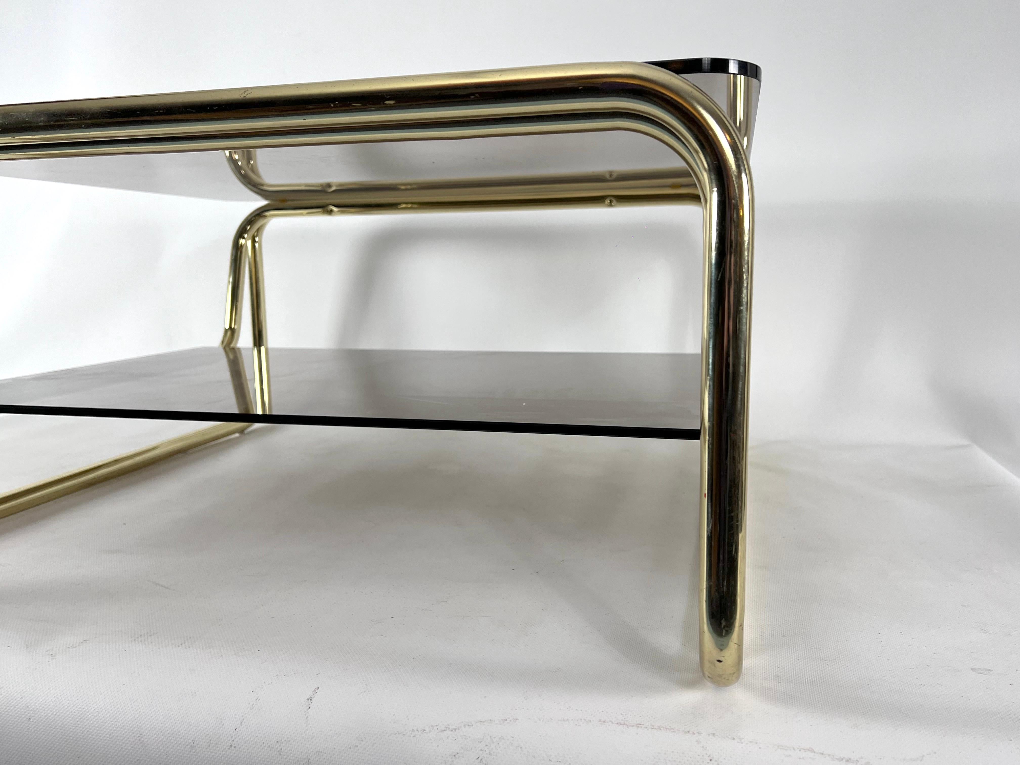 Metal Vintage Italian Brass and Glass Coffee Table from 70s For Sale