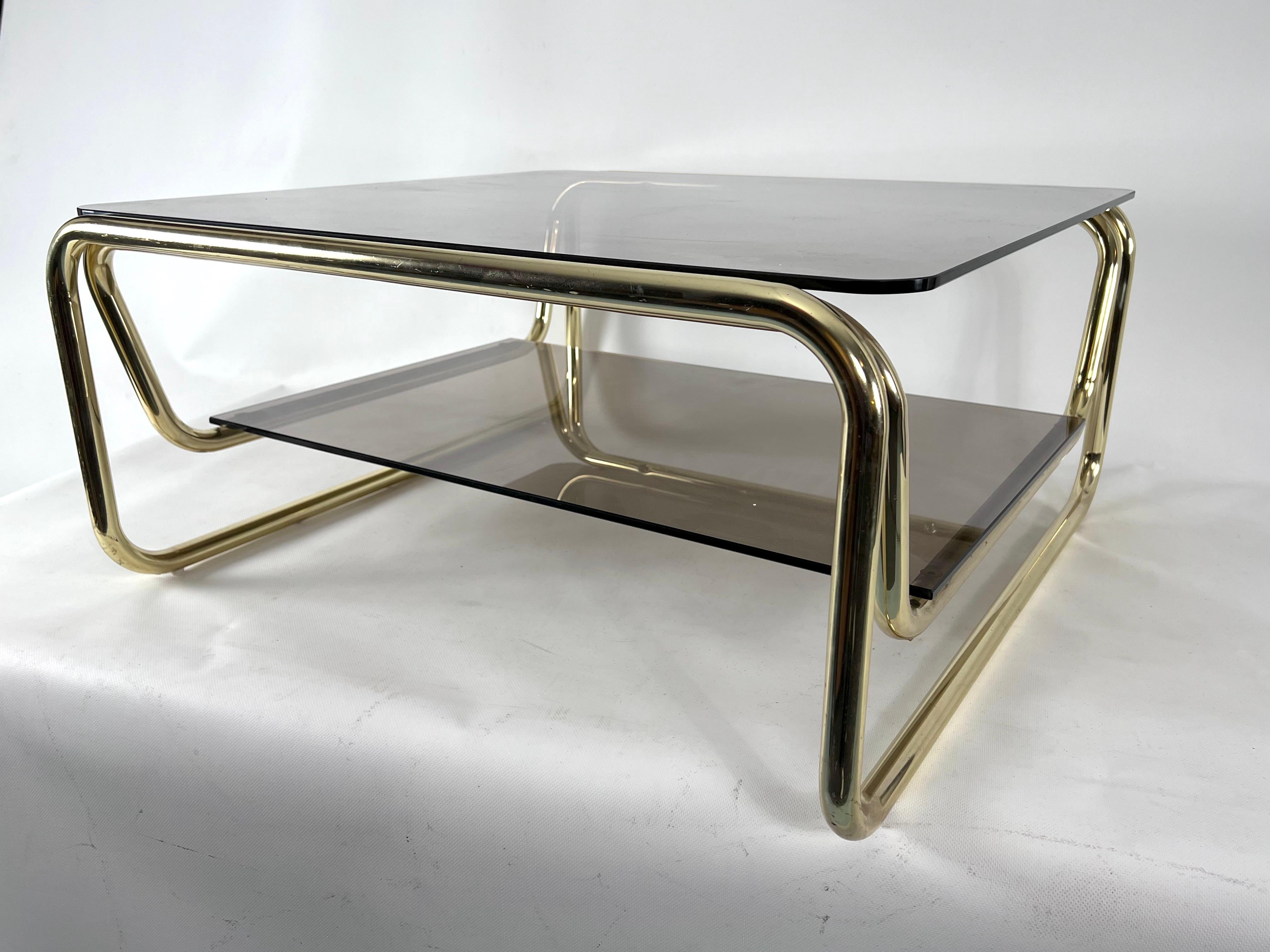 Vintage Italian Brass and Glass Coffee Table from 70s For Sale 1