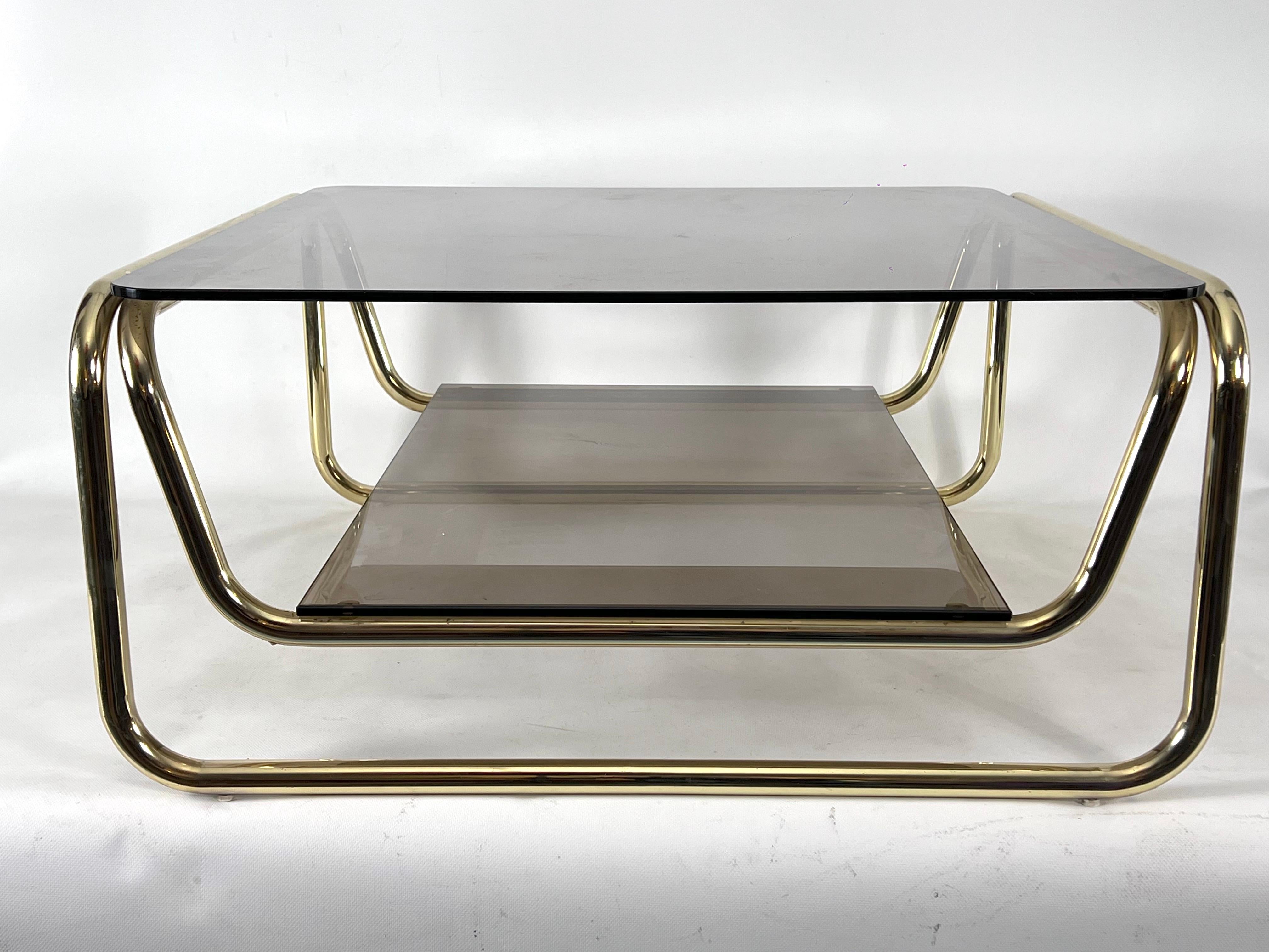 Vintage Italian Brass and Glass Coffee Table from 70s For Sale 2