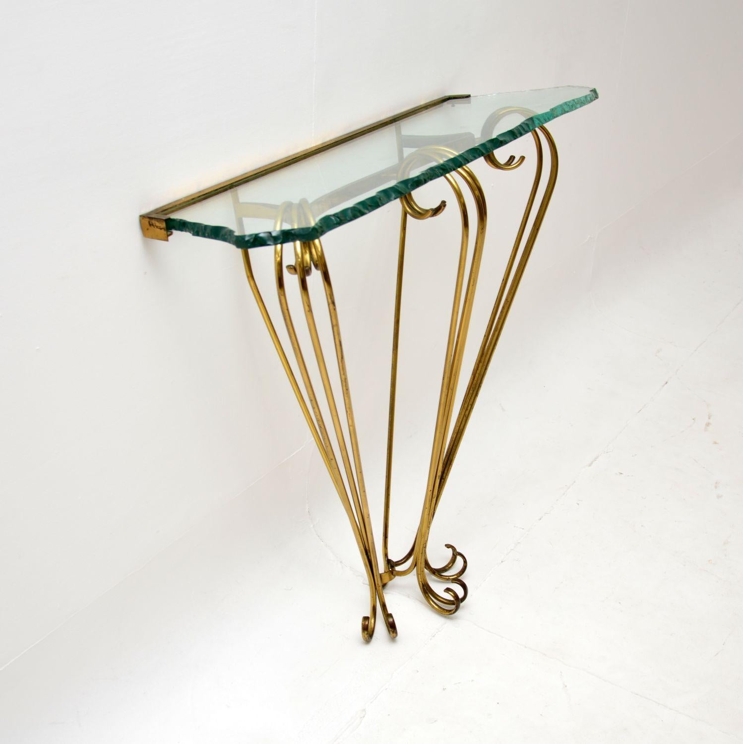 Mid-Century Modern Vintage Italian Brass and Glass Console Table by Pier Luigi Colli For Sale
