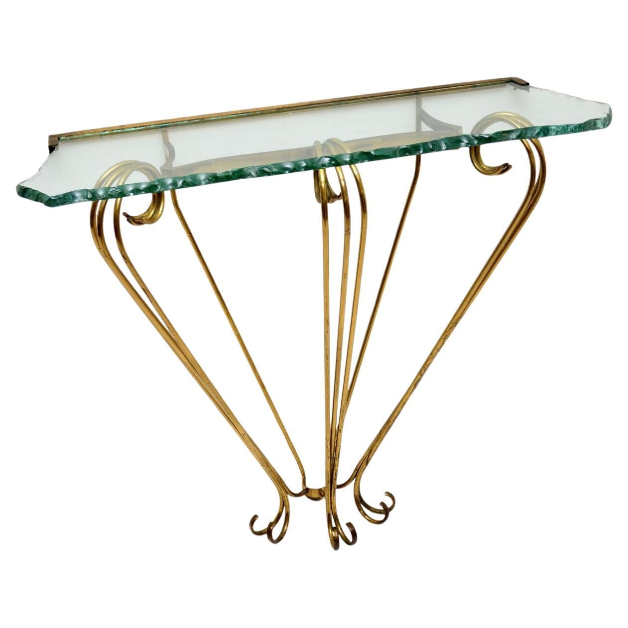 Vintage Italian Brass and Glass Console Table by Pier Luigi Colli For Sale