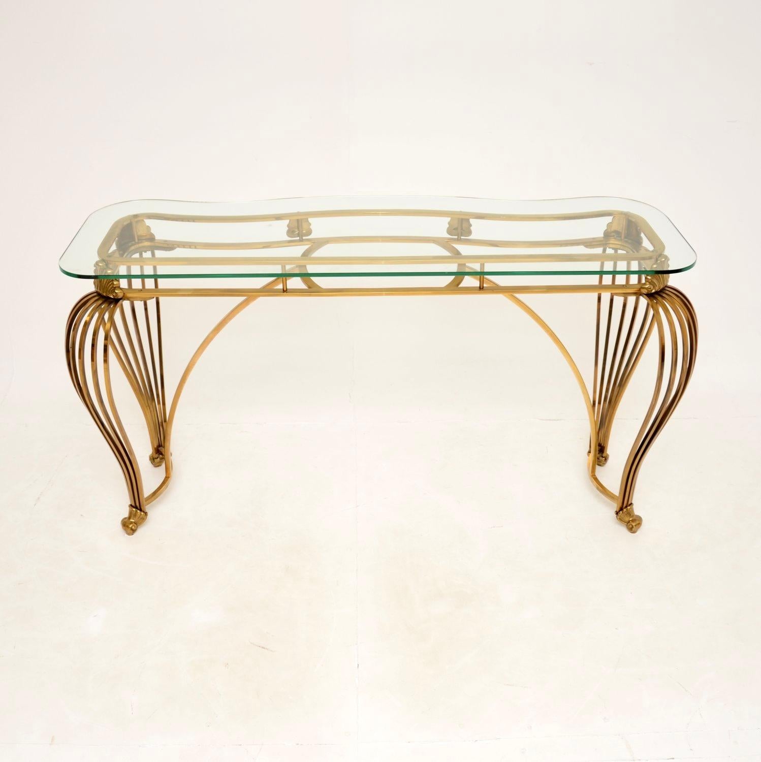 Mid-Century Modern Vintage Italian Brass and Glass Console Table For Sale