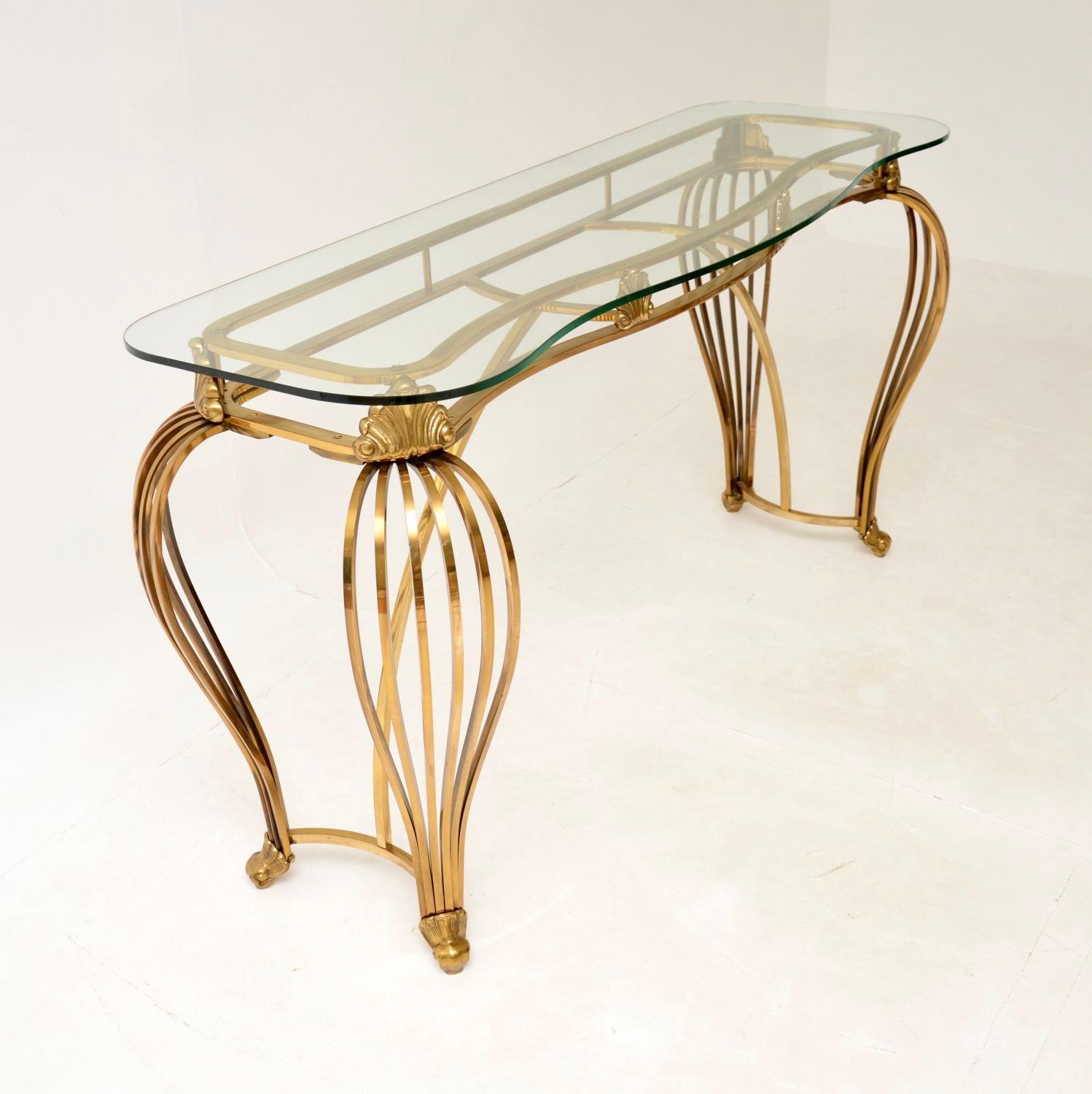 Vintage Italian Brass and Glass Console Table In Good Condition For Sale In London, GB
