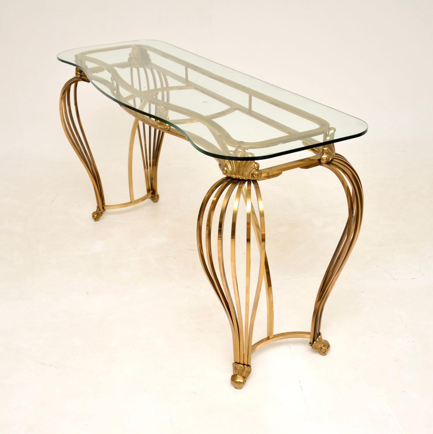 Mid-20th Century Vintage Italian Brass and Glass Console Table For Sale