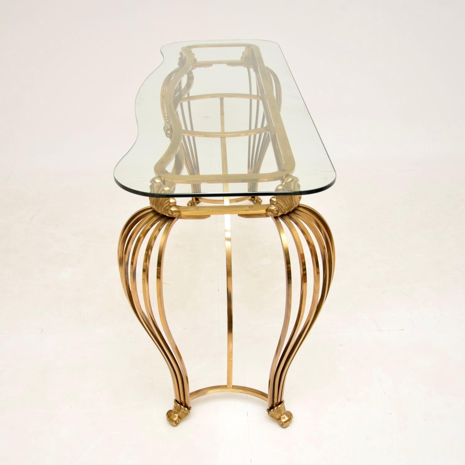 Vintage Italian Brass and Glass Console Table For Sale 1