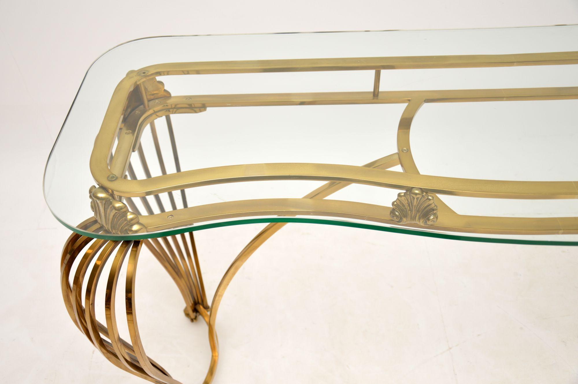 Vintage Italian Brass and Glass Console Table For Sale 2