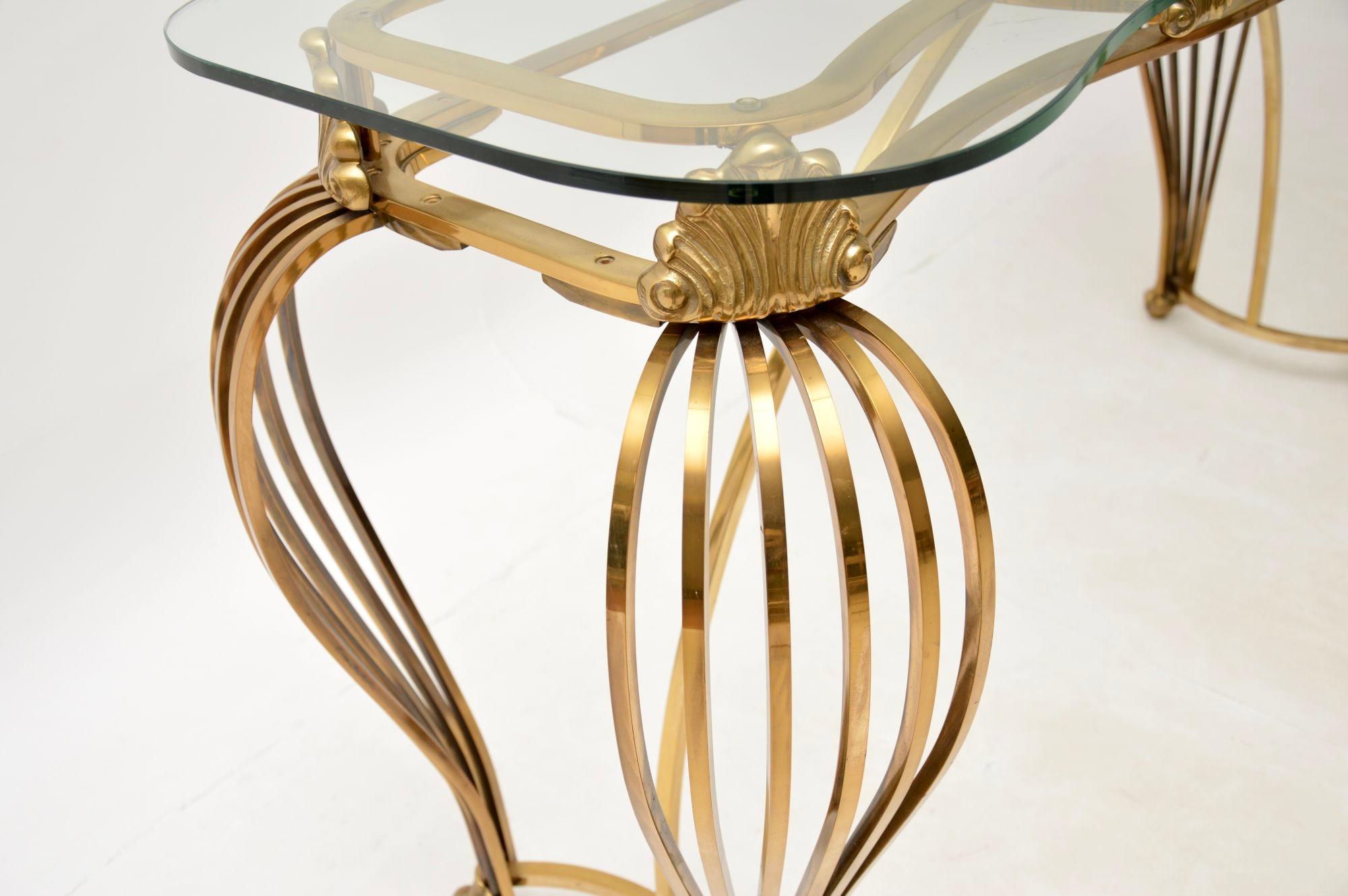 Vintage Italian Brass and Glass Console Table For Sale 4