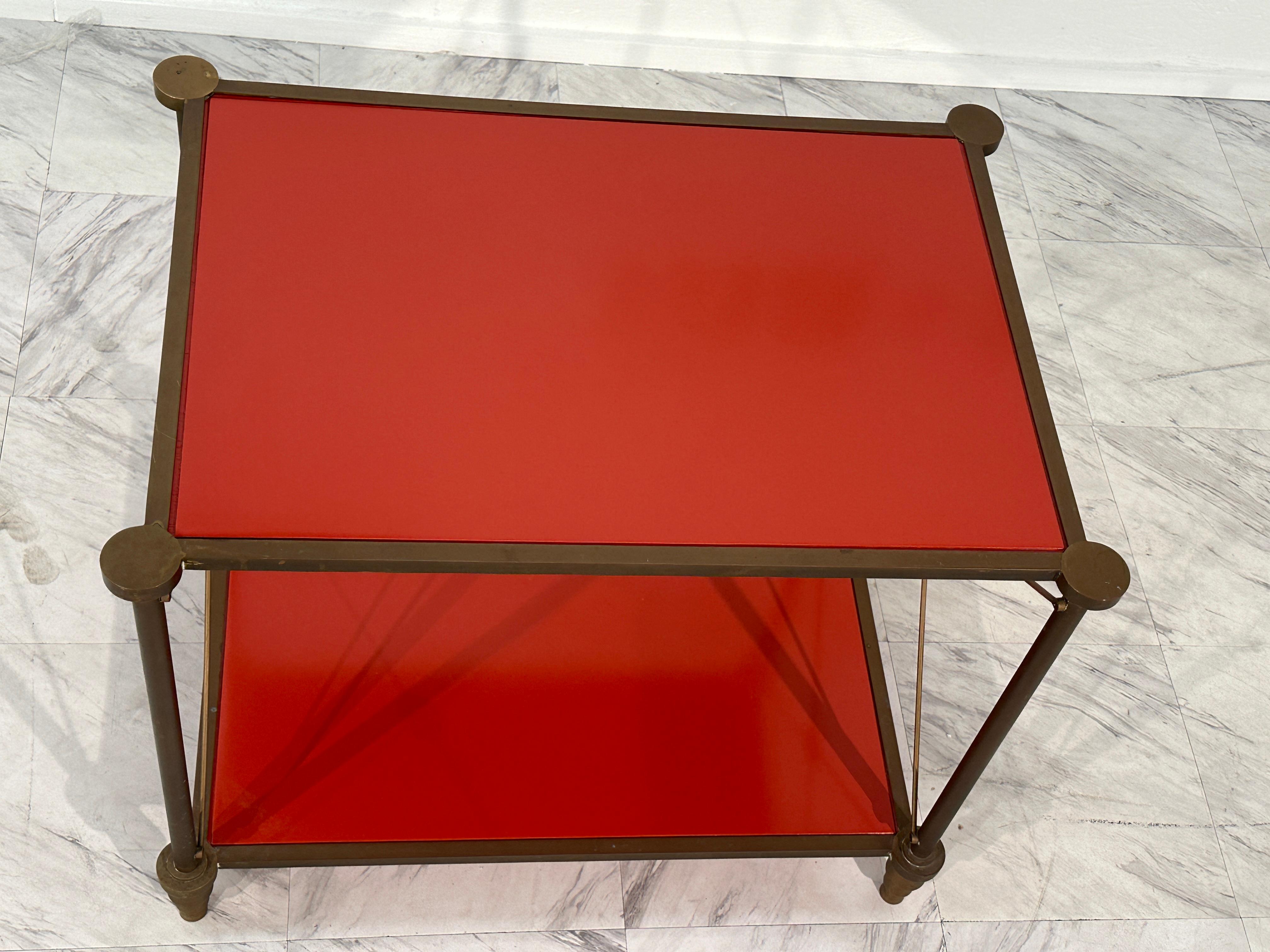 Vintage Italian Brass and Glass Side Table 1980s In Good Condition For Sale In Los Angeles, CA