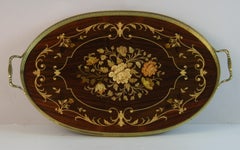 Bandeja de servir italiana vintage de latón e incrustaciones Años 60