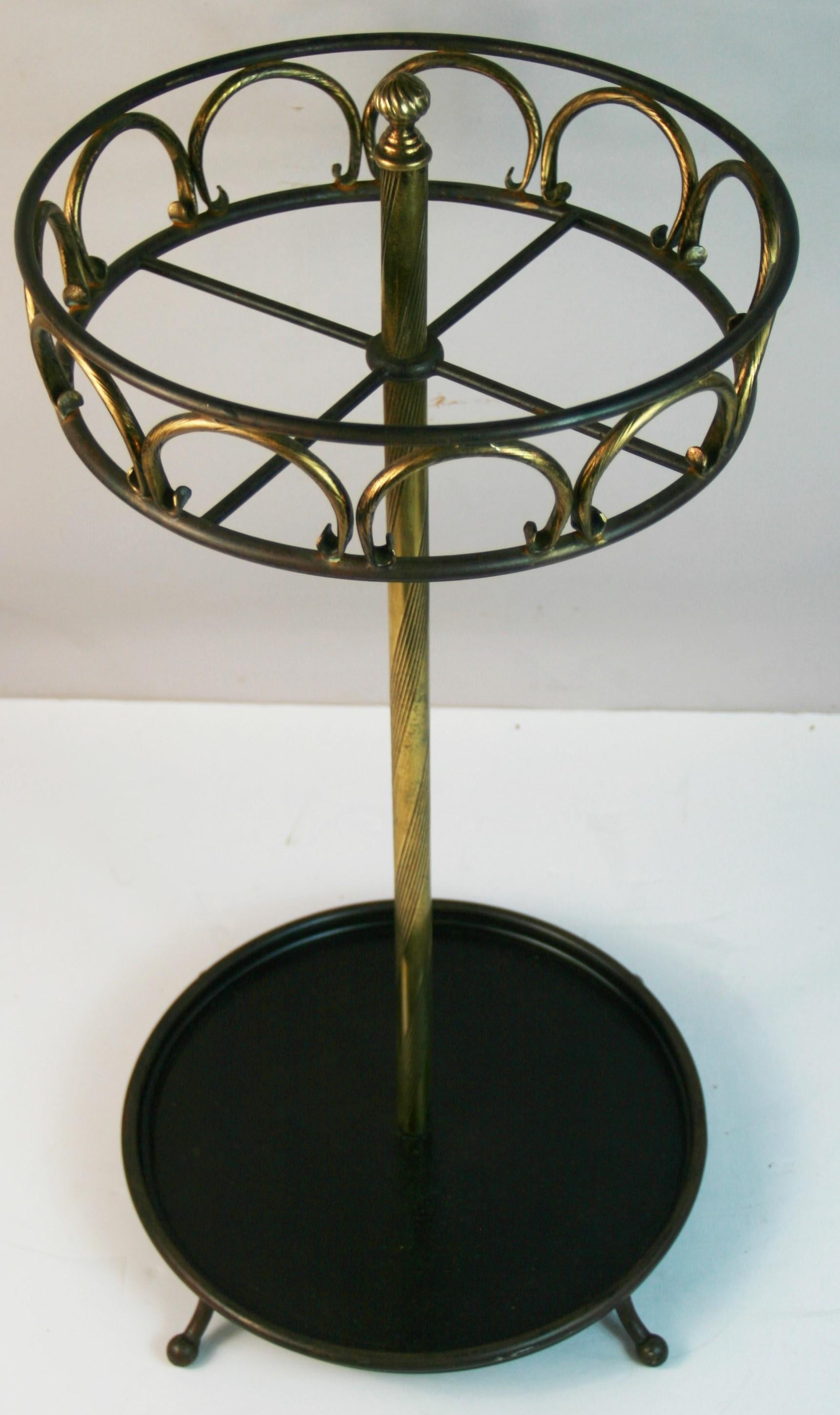 Vintage Italian Brass and Iron  Umbrella /Stick Stand 1960's In Good Condition For Sale In Douglas Manor, NY