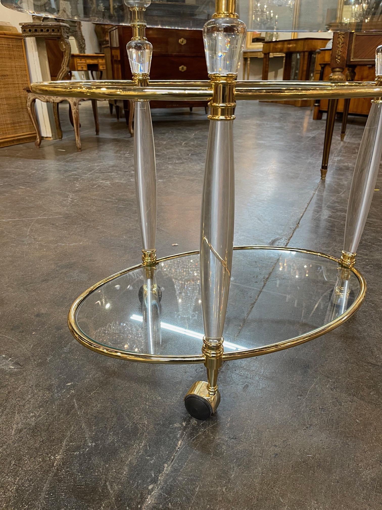 Vintage Italian Brass and Lucite Bar Cart In Good Condition In Dallas, TX