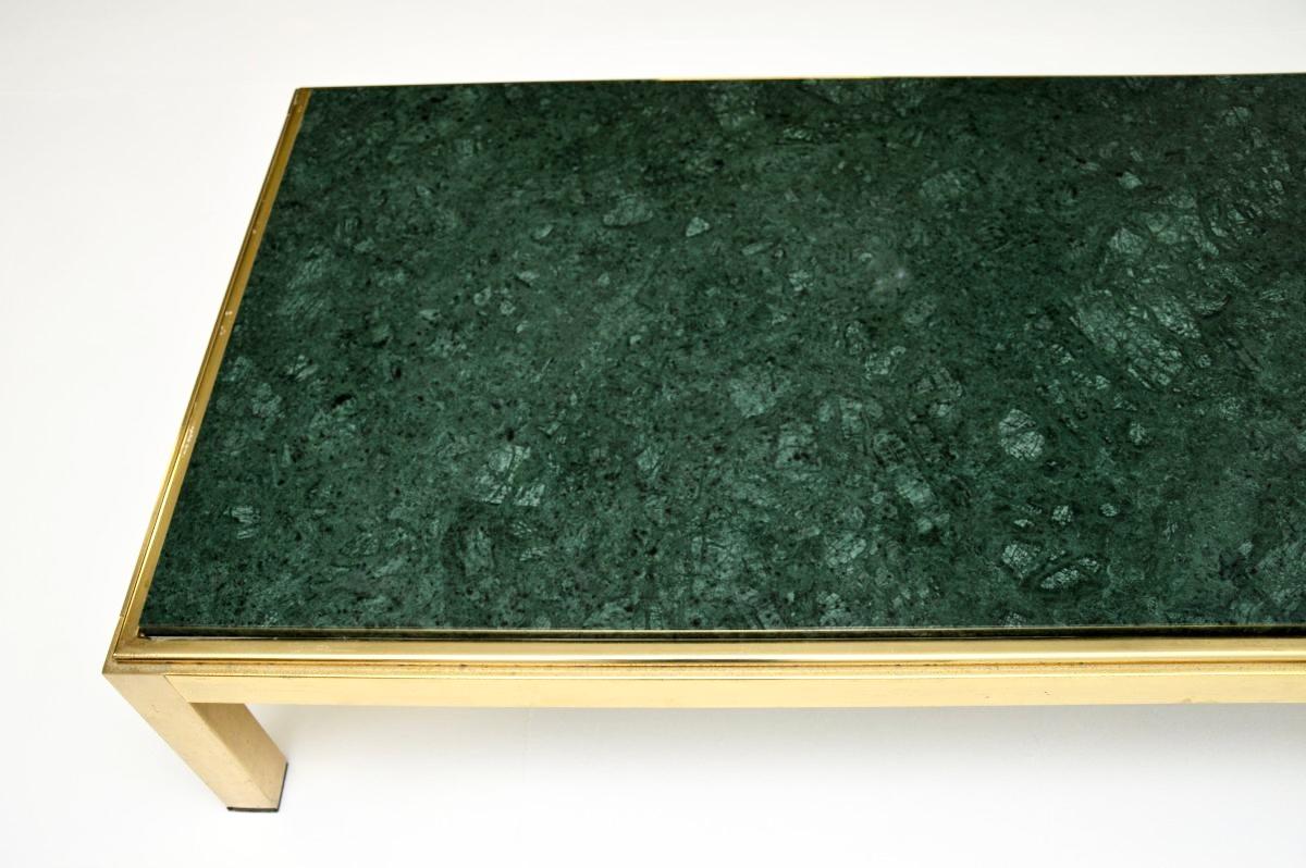 Late 20th Century Vintage Italian Brass and Marble Coffee Table For Sale