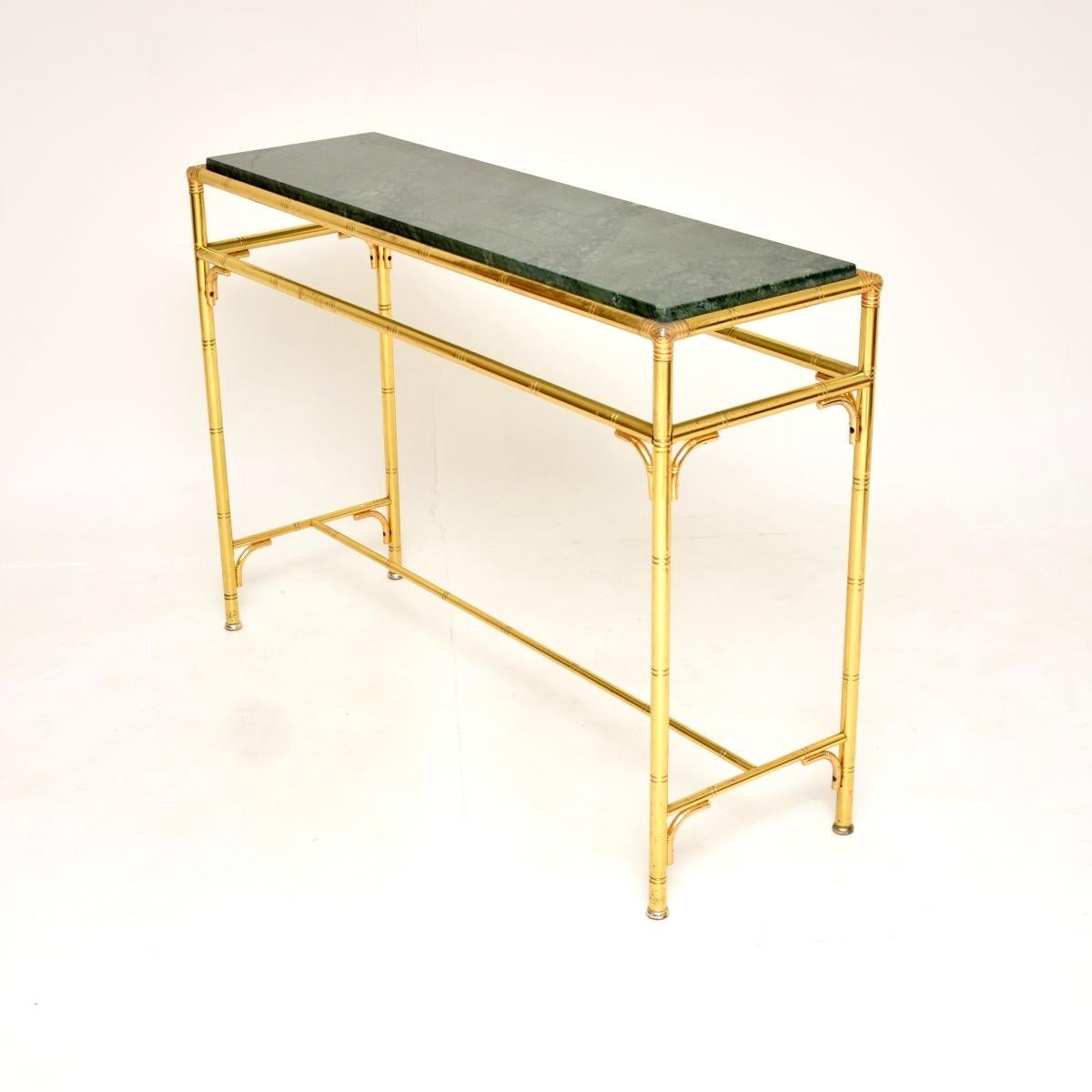 Mid-Century Modern Vintage Italian Brass and Marble Console Table For Sale
