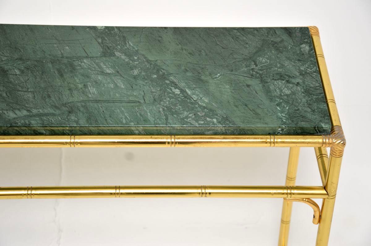 Late 20th Century Vintage Italian Brass and Marble Console Table For Sale
