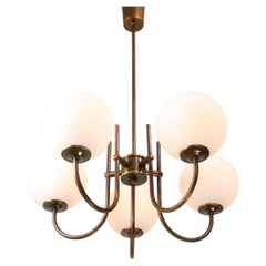 Vintage Italian Brass and Opaline Chandelier in Copper Color, 1970s