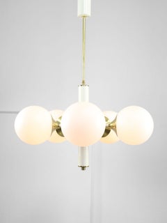 Vintage Italian Brass and Opaline Sputnik Chandelier, 1970s