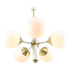 Vintage Italian Brass and Opaline Sputnik Chandelier, 1970s