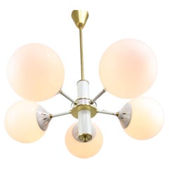  Vintage Italian Brass and Opaline Sputnik Chandelier, 1970s