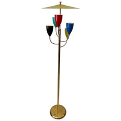 Retro Italian Brass and Painted Metal Floor Lamp, Style of Stilnovo