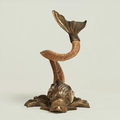 Vintage Italian Brass and Rams Horn Dolphin Sculpture