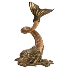 Vintage Italienisch Messing und Widder Horn Delphin Skulptur