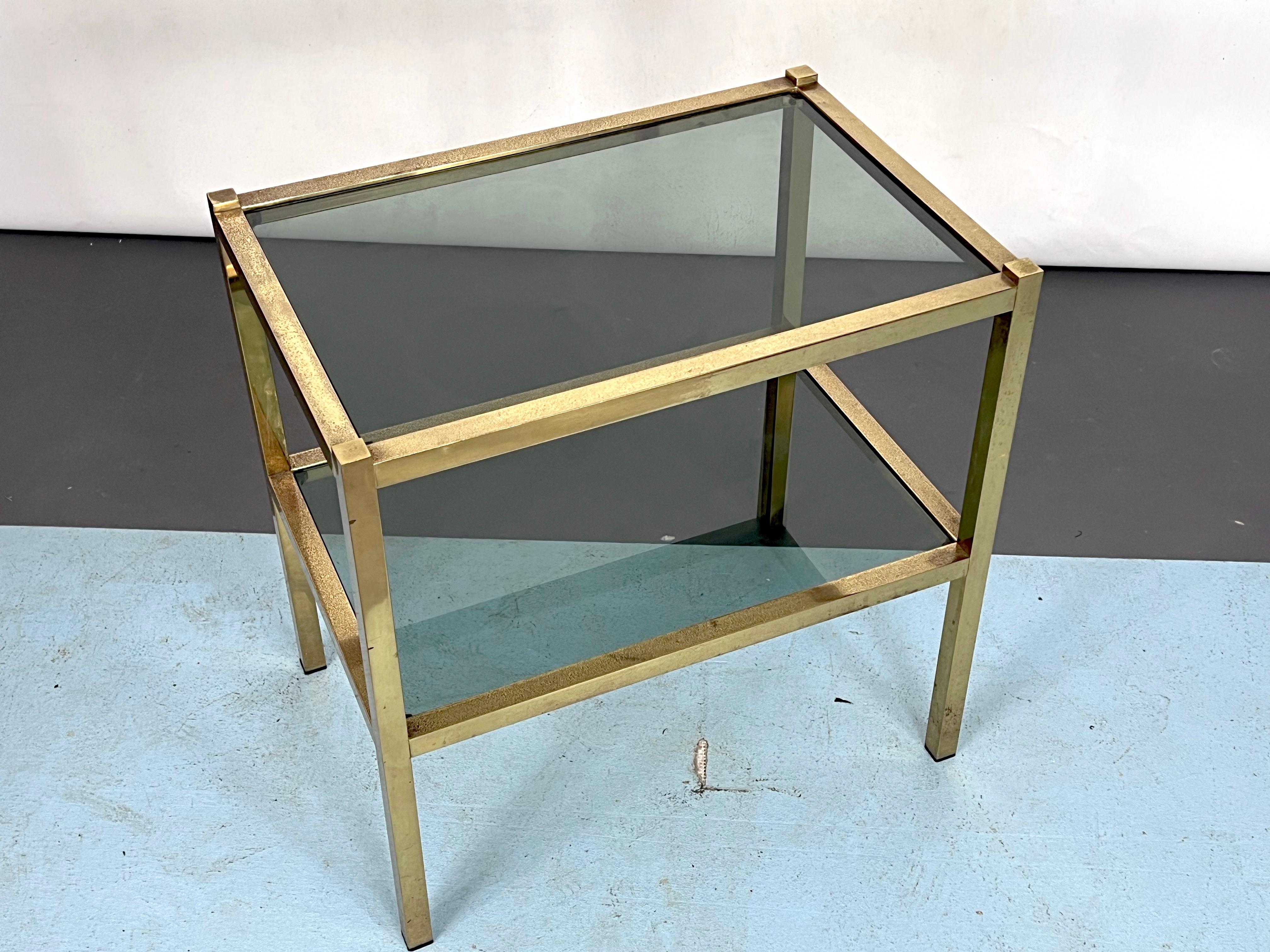 Mid-Century Modern Vintage Italian Brass and Smoked Glass Side Table from 70s For Sale