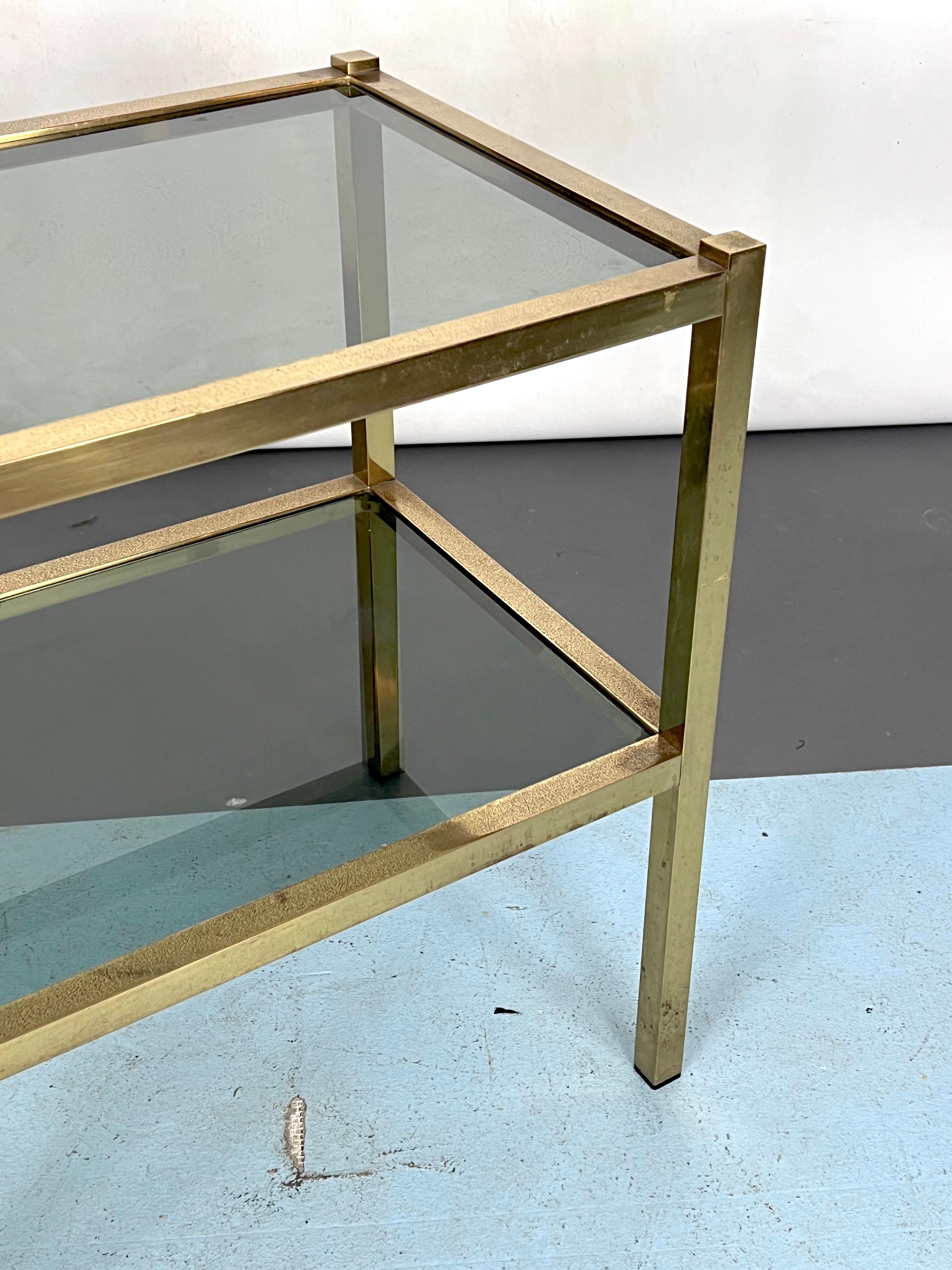 Vintage Italian Brass and Smoked Glass Side Table from 70s In Fair Condition For Sale In Catania, CT