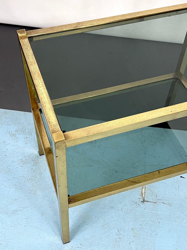 Vintage Italian Brass and Smoked Glass Side Table from 70s For Sale at