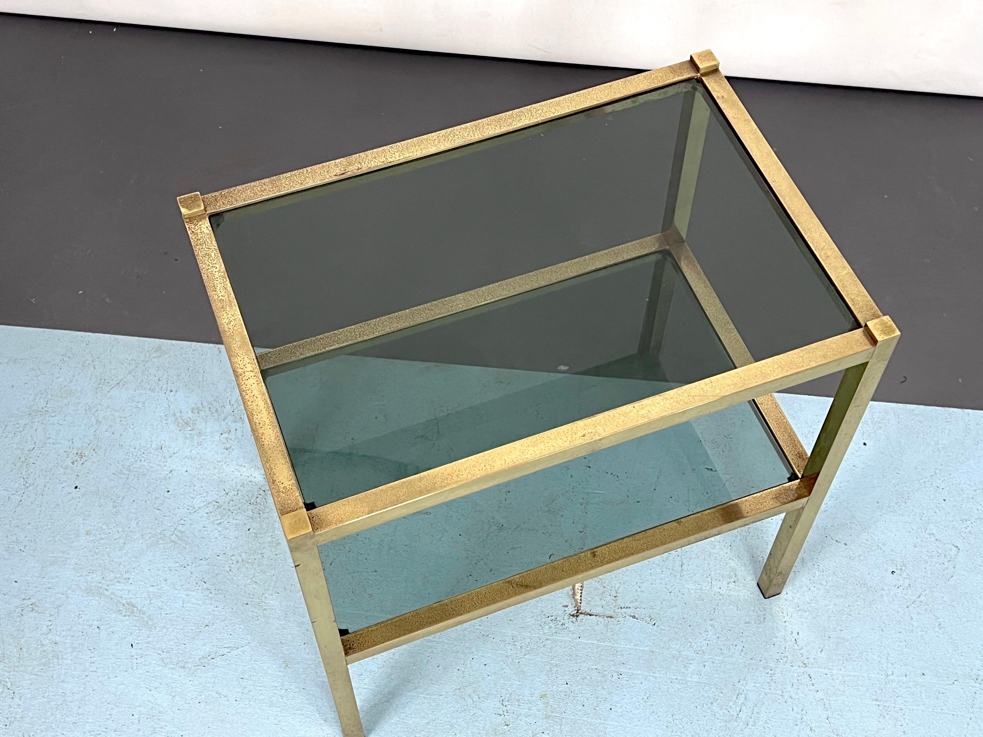 Vintage Italian Brass and Smoked Glass Side Table from 70s For Sale 1