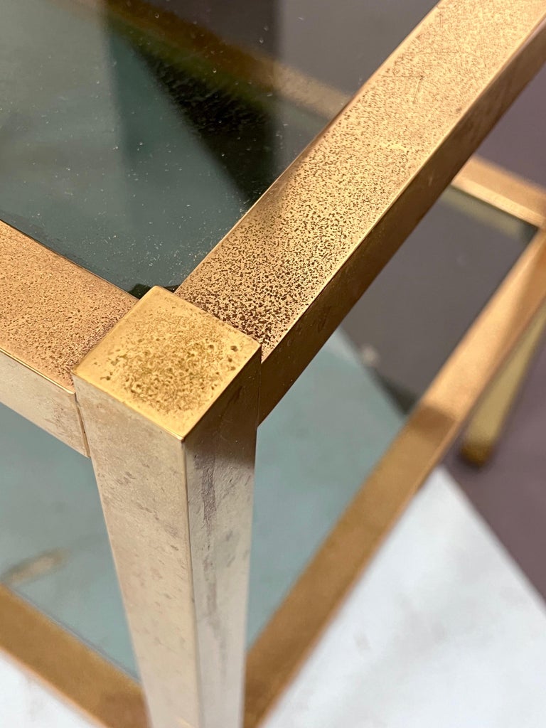 Vintage Italian Brass and Smoked Glass Side Table from 70s For Sale at
