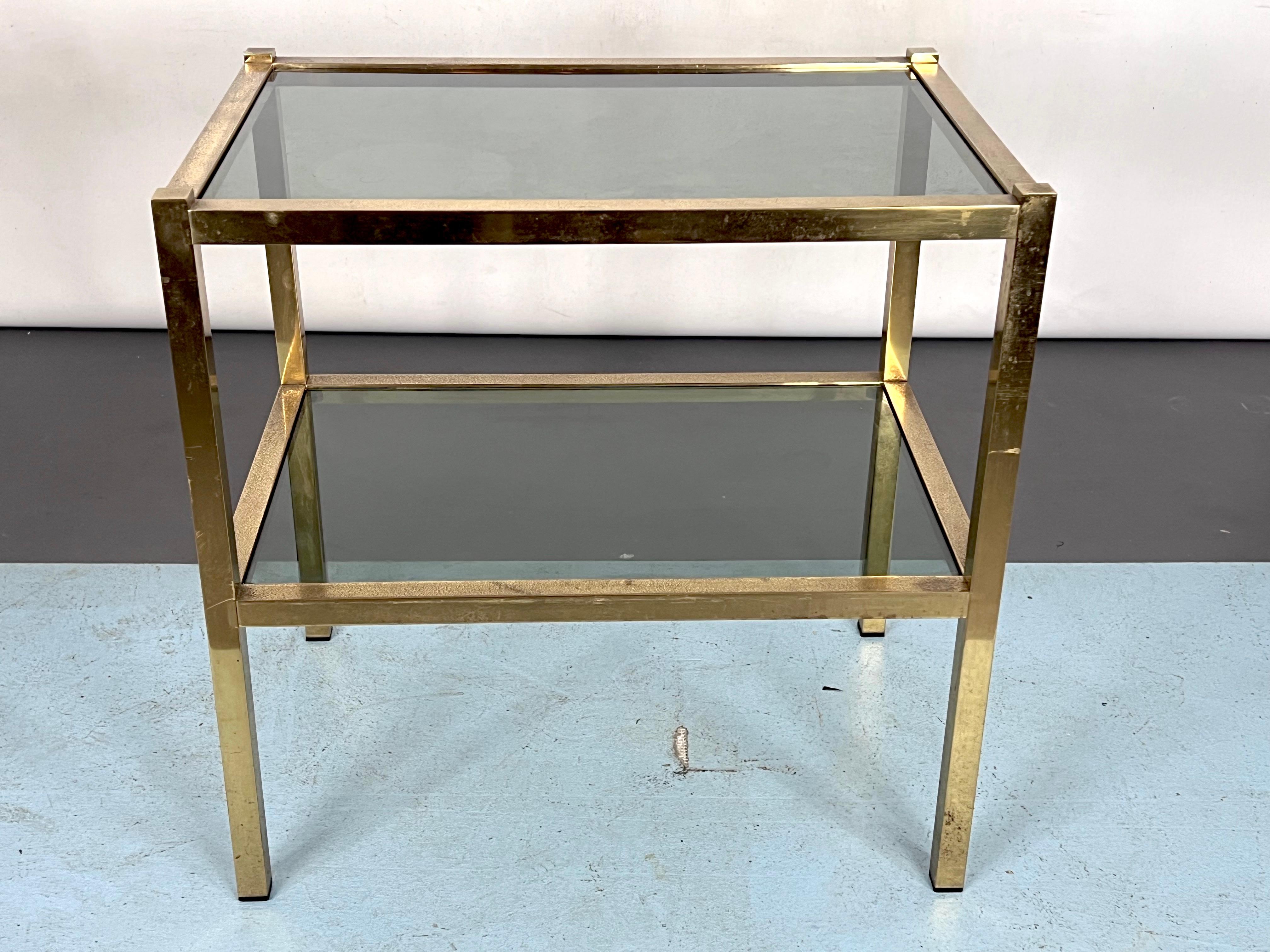 Vintage Italian Brass and Smoked Glass Side Table from 70s For Sale 3