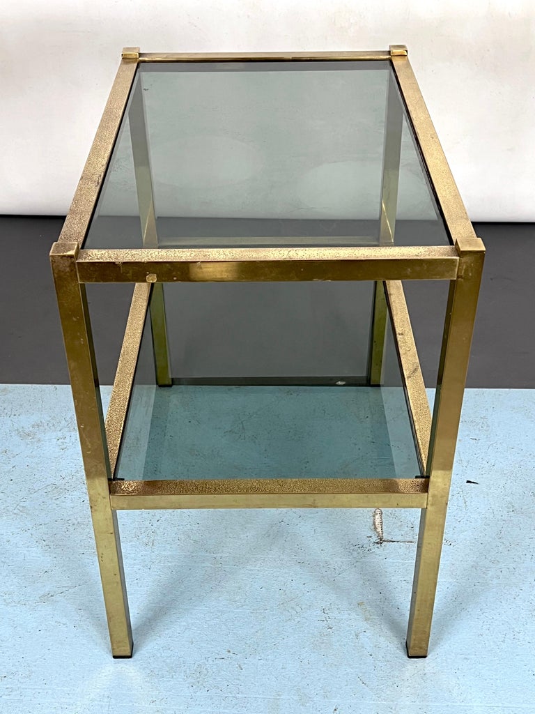 Vintage Italian Brass and Smoked Glass Side Table from 70s For Sale at