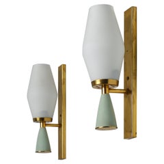 Vintage Italian Brass Appliques  - 1950s Elegant Sage Green 
Opaline Glass