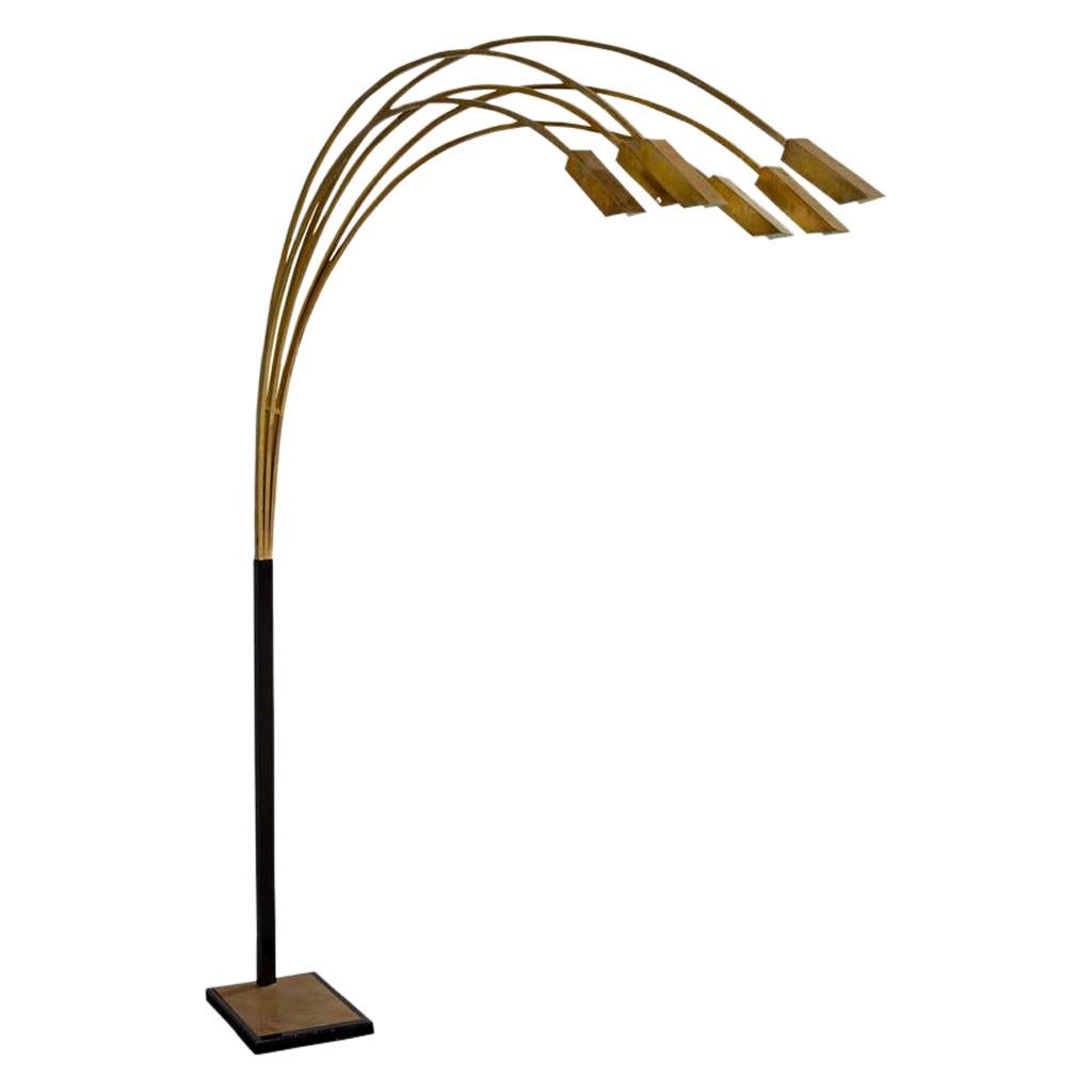 Vintage Italian Brass Arc Floor Lamp