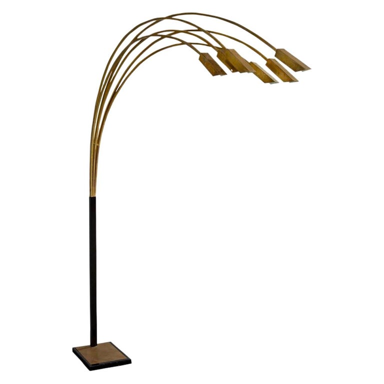 Vintage Italian Brass Arc Floor Lamp, Brass Curved Floor Lamp
