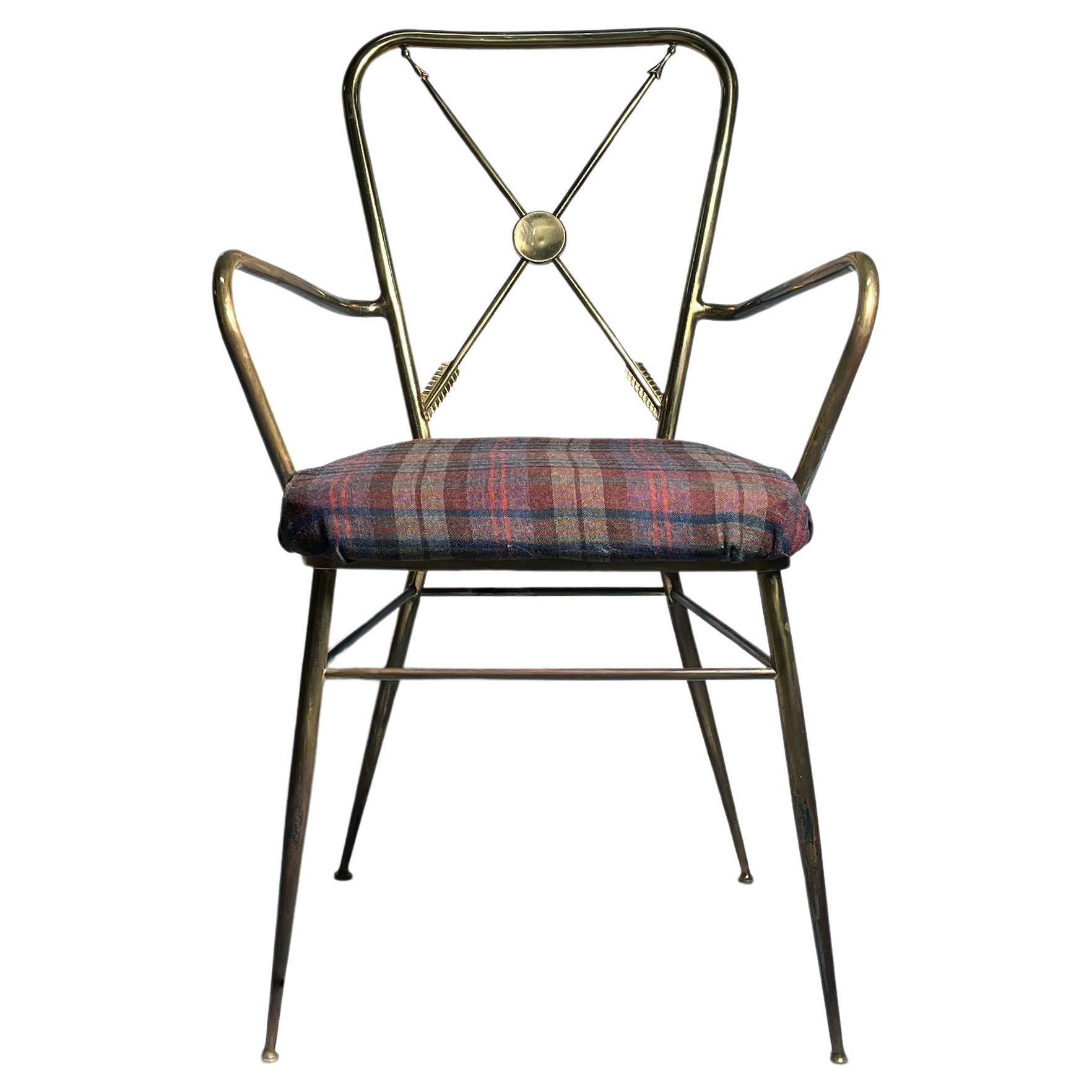Vintage Italian Brass Arrows Motif Side / Desk Armchair