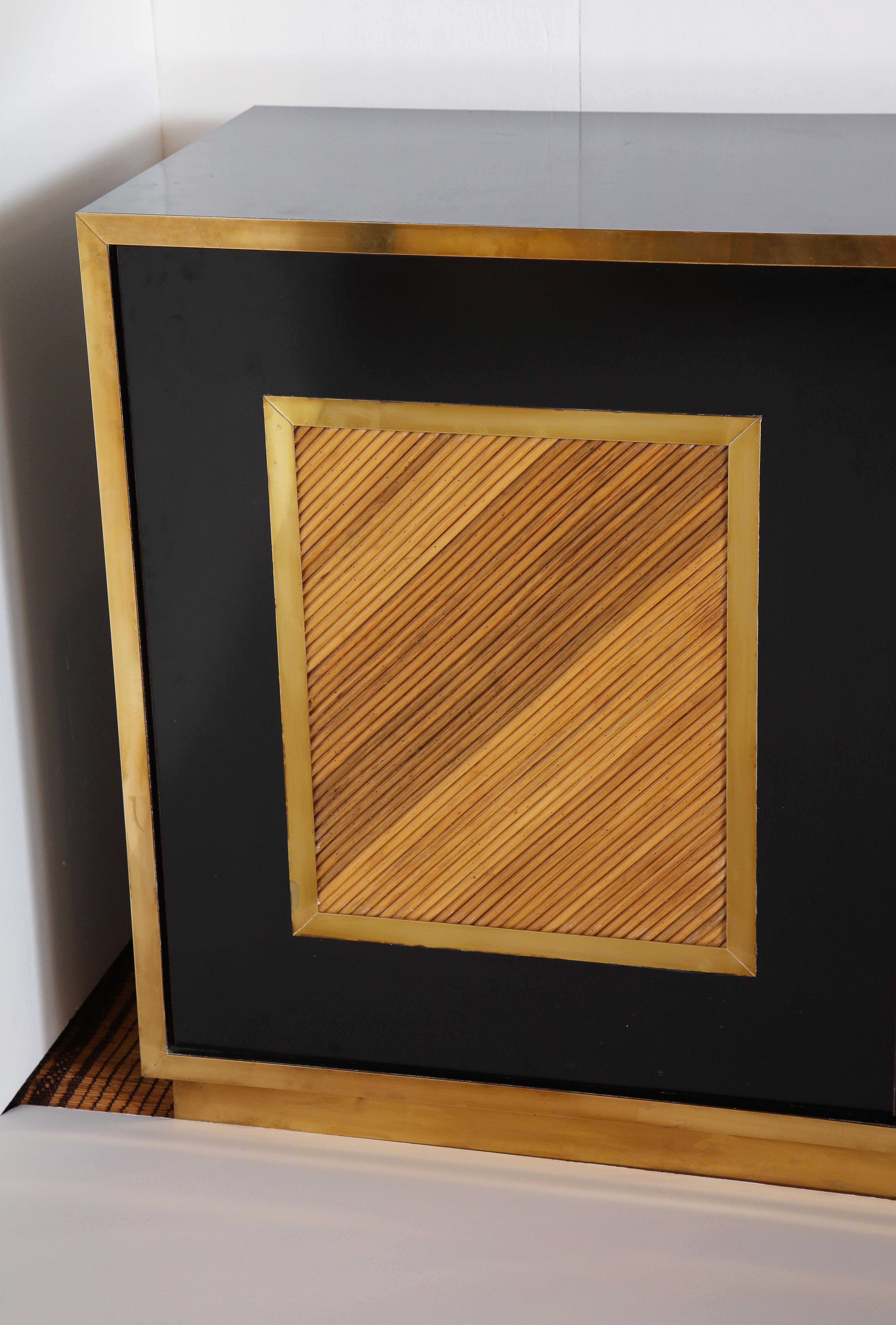 Late 20th Century Vintage Italian Brass, Bamboo and Black Credenza, Italy, 1970s