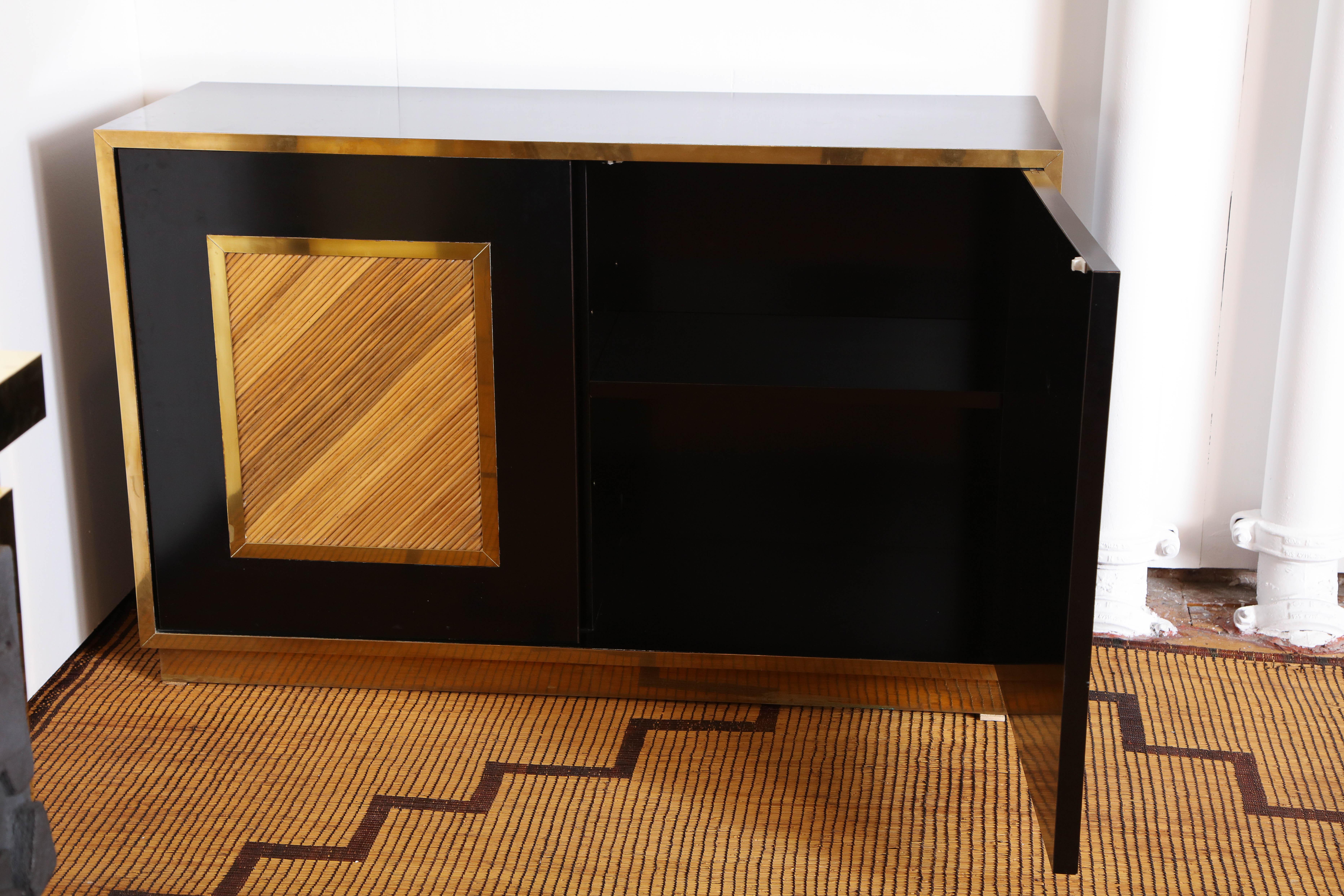 Vintage Italian Brass, Bamboo and Black Credenza, Italy, 1970s 3