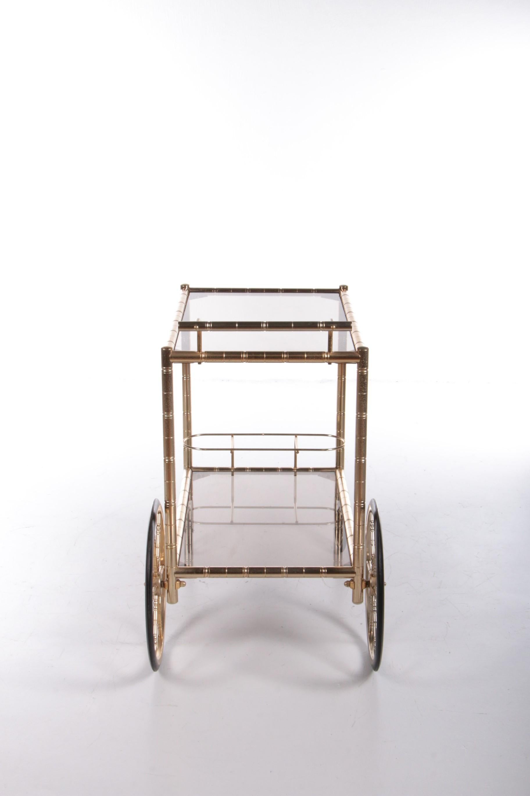 Vintage Italian Brass Bamboo Gold Trolley, 1970s In Good Condition In Oostrum-Venray, NL