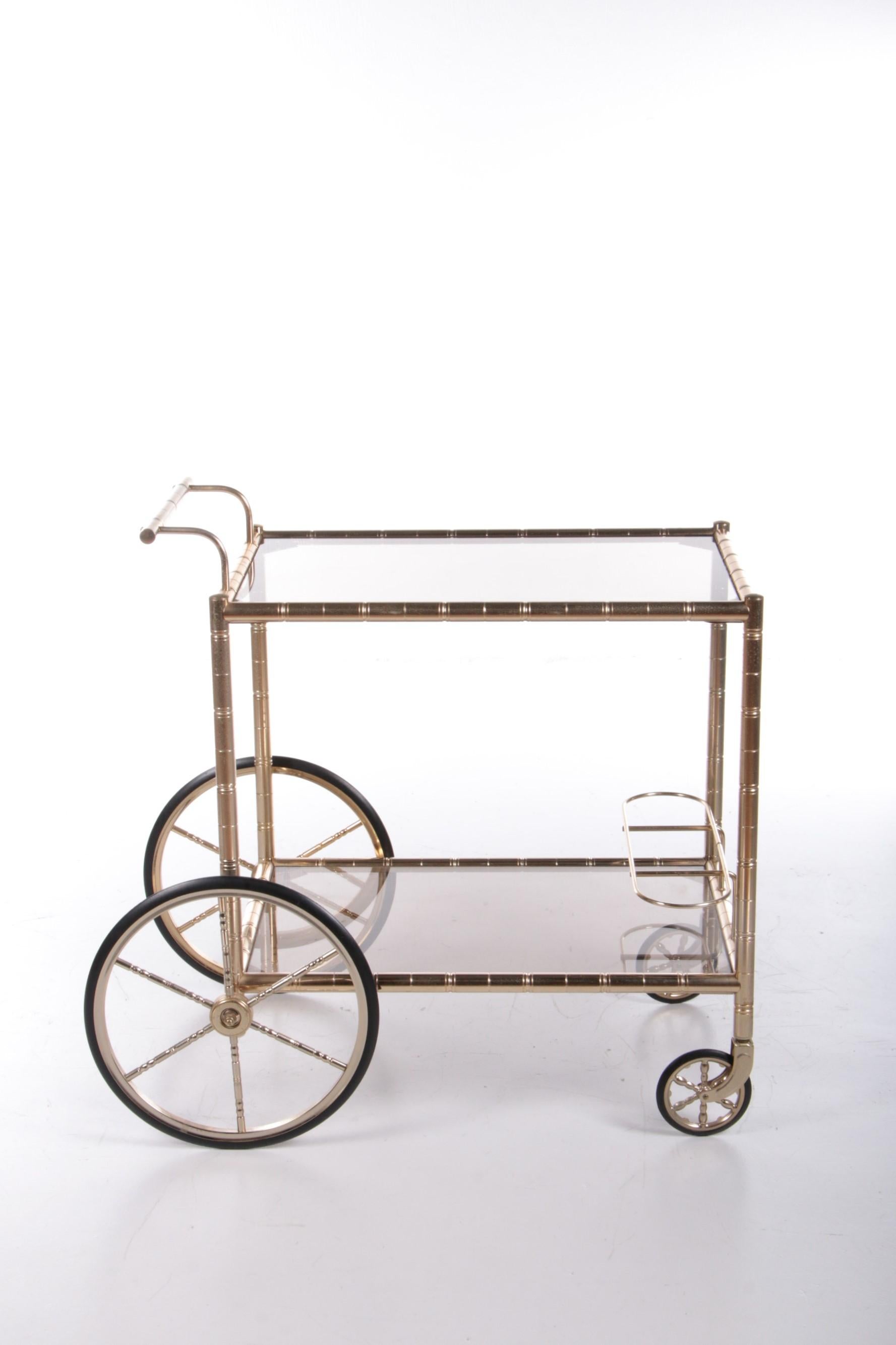 Late 20th Century Vintage Italian Brass Bamboo Gold Trolley, 1970s
