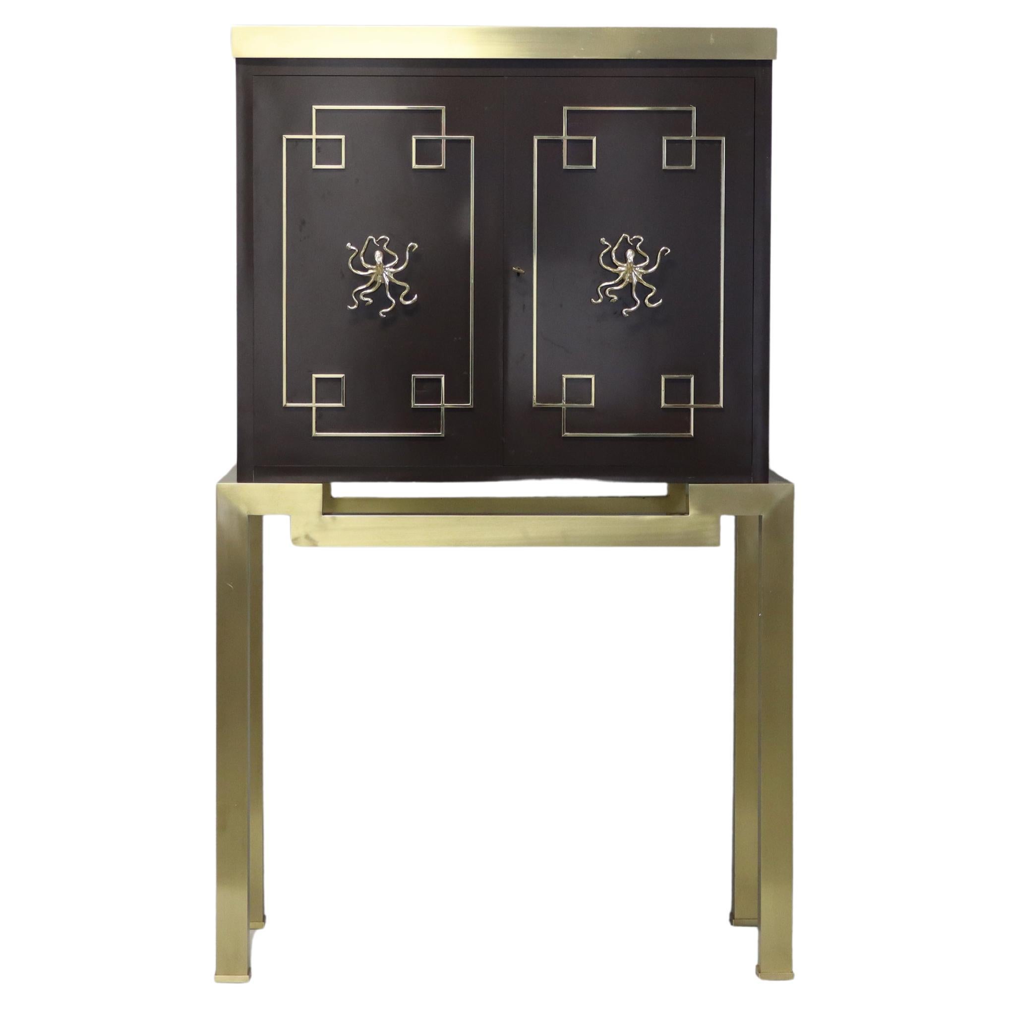 Vintage Italian brass bar cabinet in Art Decò style en vente
