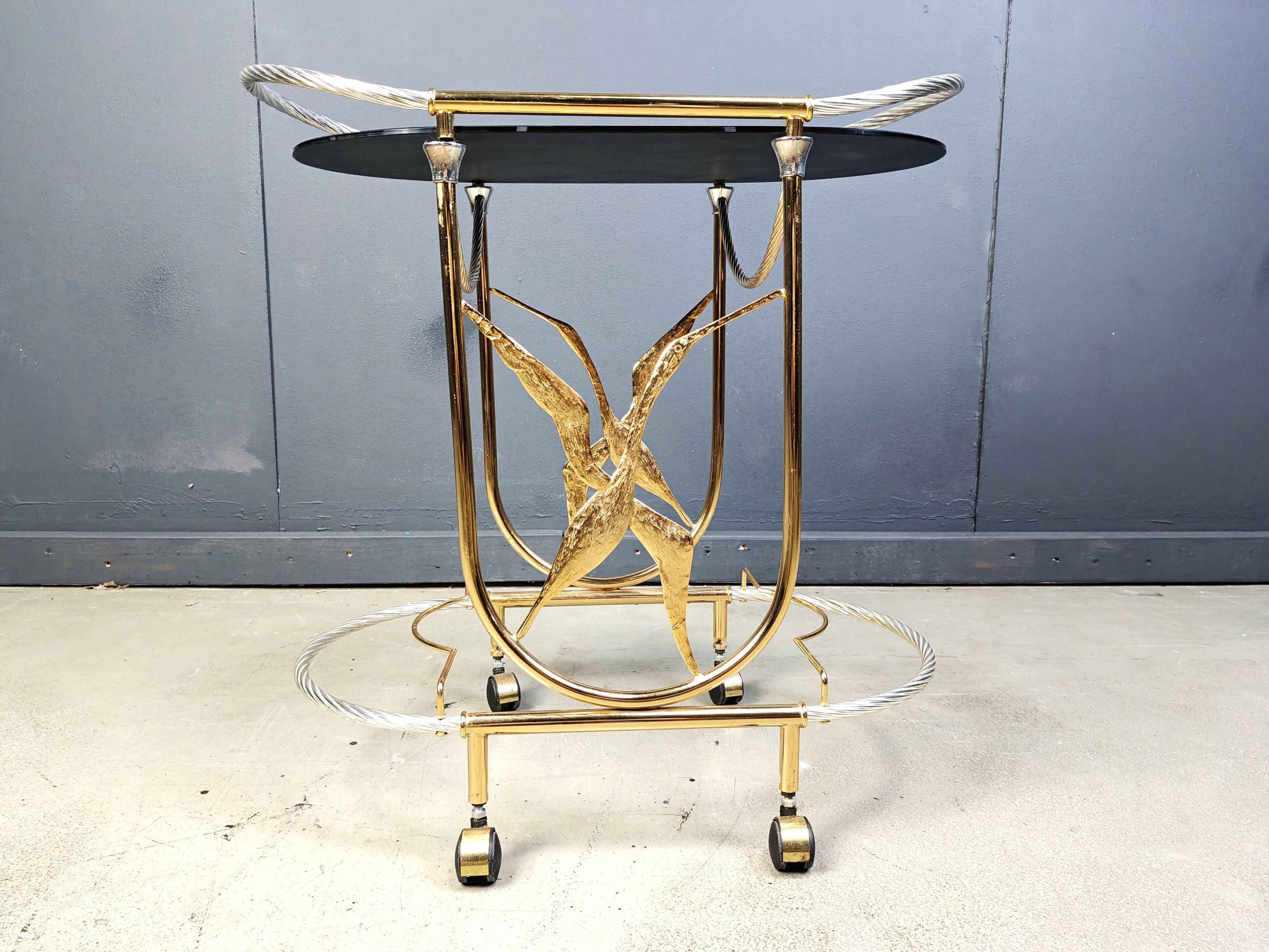 Carrito de bar vintage italiano de latón, años 70 en venta 3
