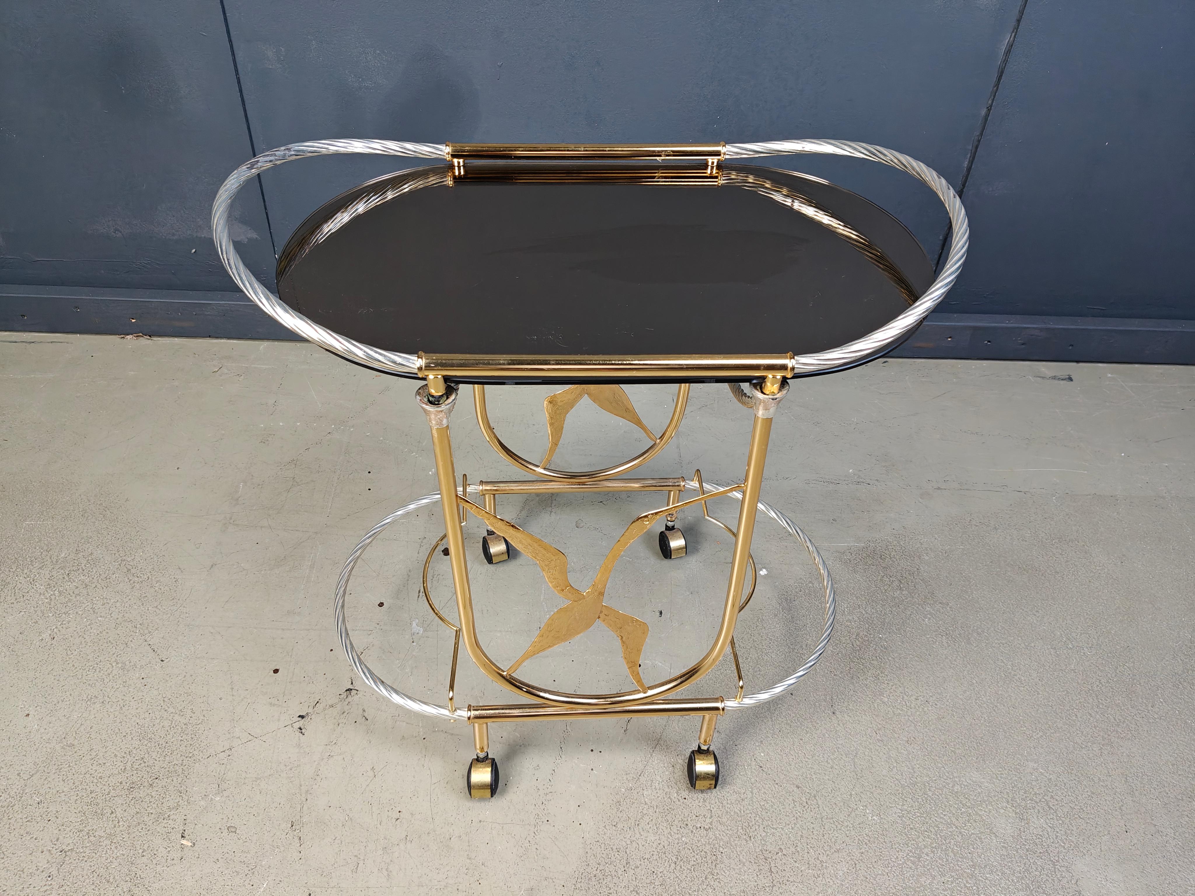 Chariot de bar vintage en laiton italien, 1970 en vente 4