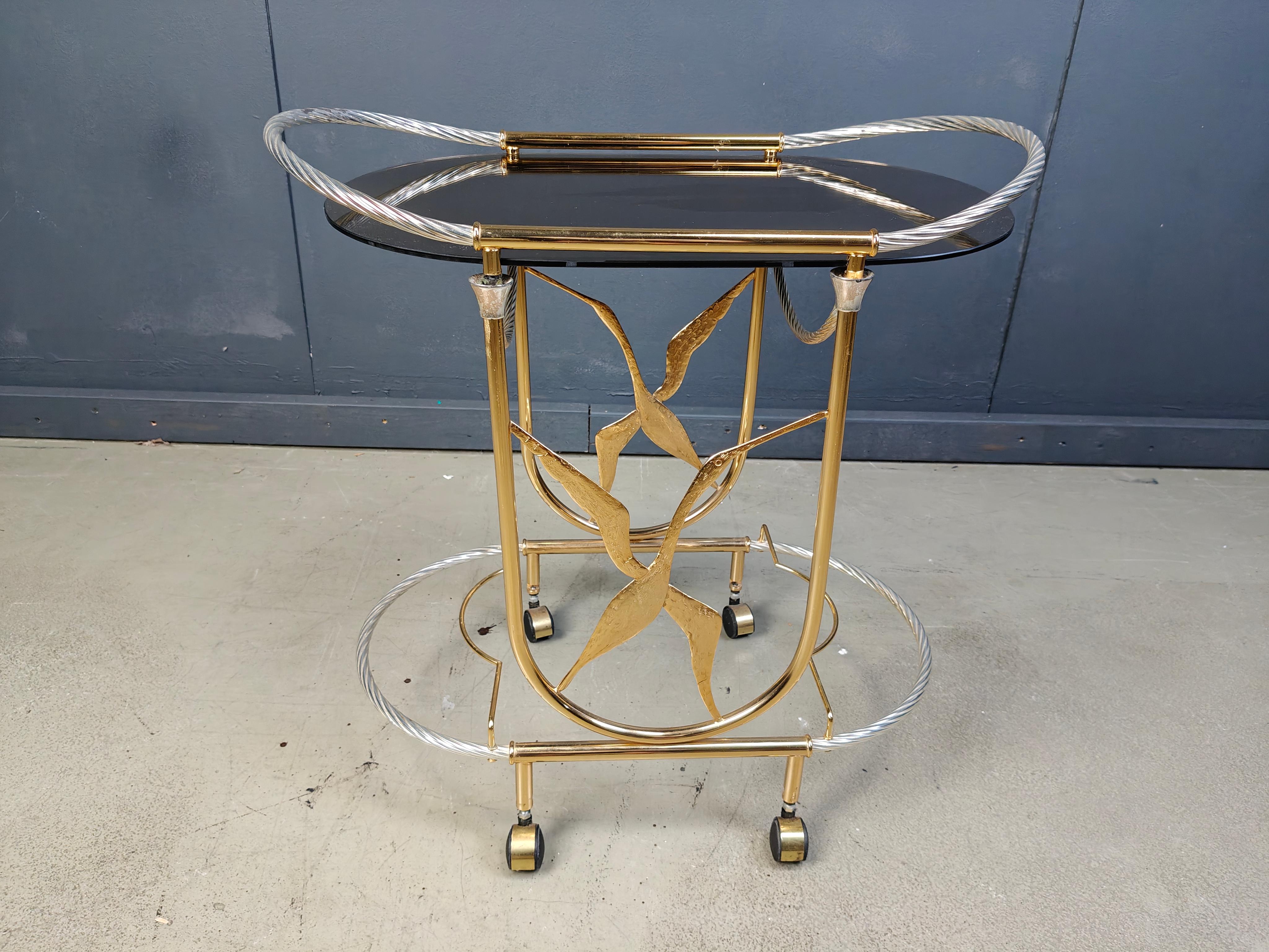 Carrito de bar vintage italiano de latón, años 70 en venta 4