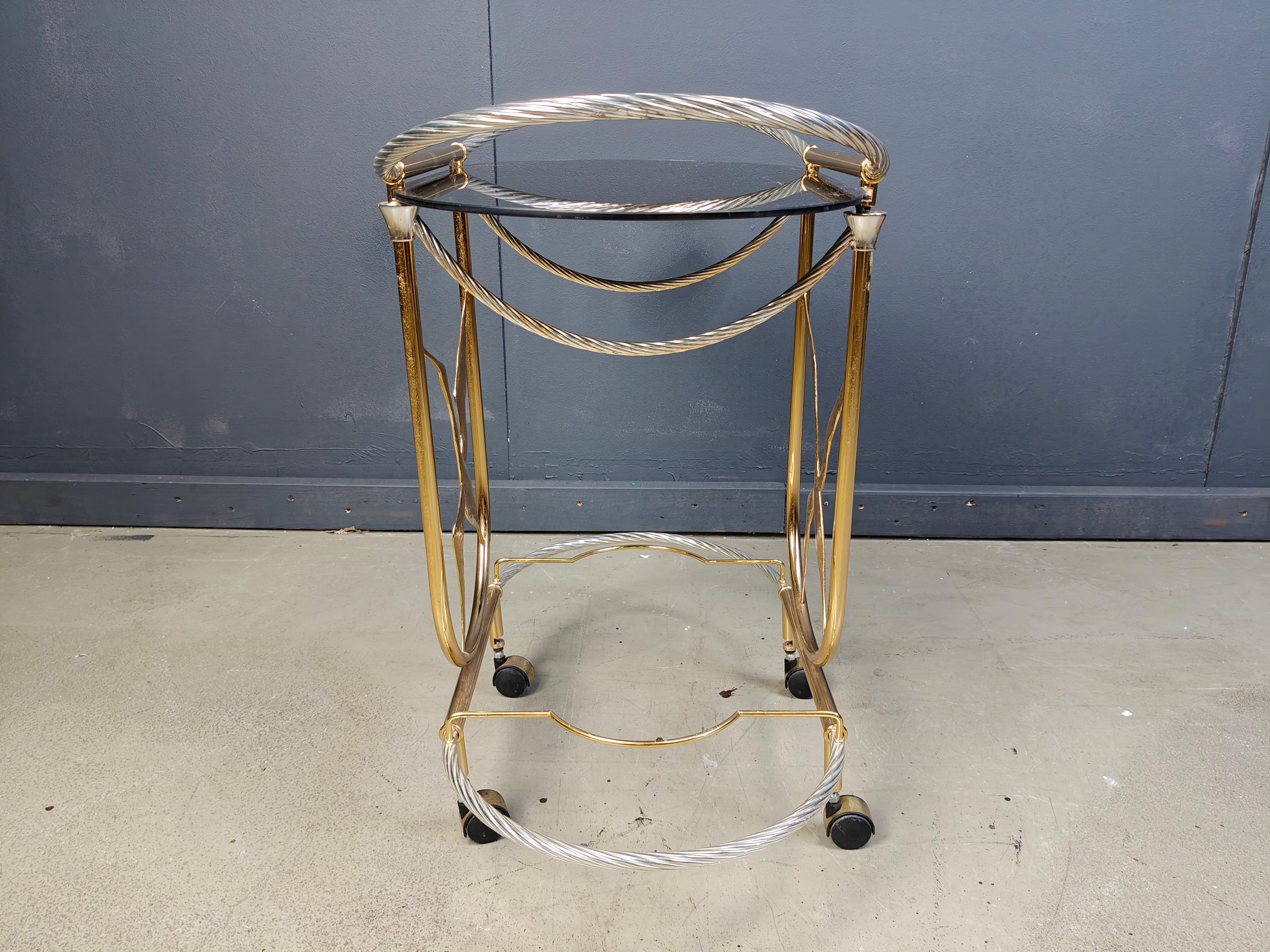 Carrito de bar vintage italiano de latón, años 70 Italiano en venta