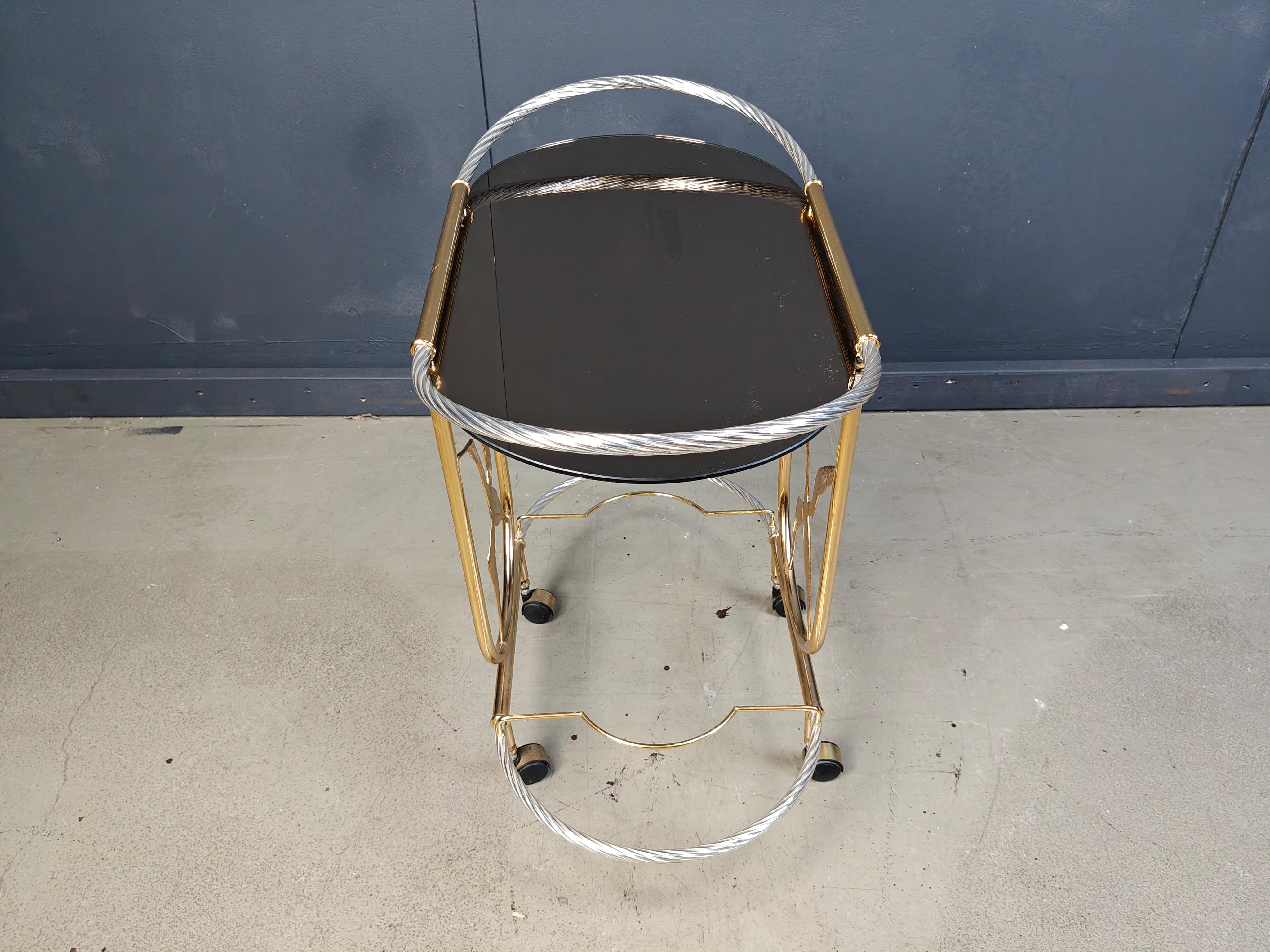 Chariot de bar vintage en laiton italien, 1970 Bon état - En vente à Leuven, Vlaams Gewest