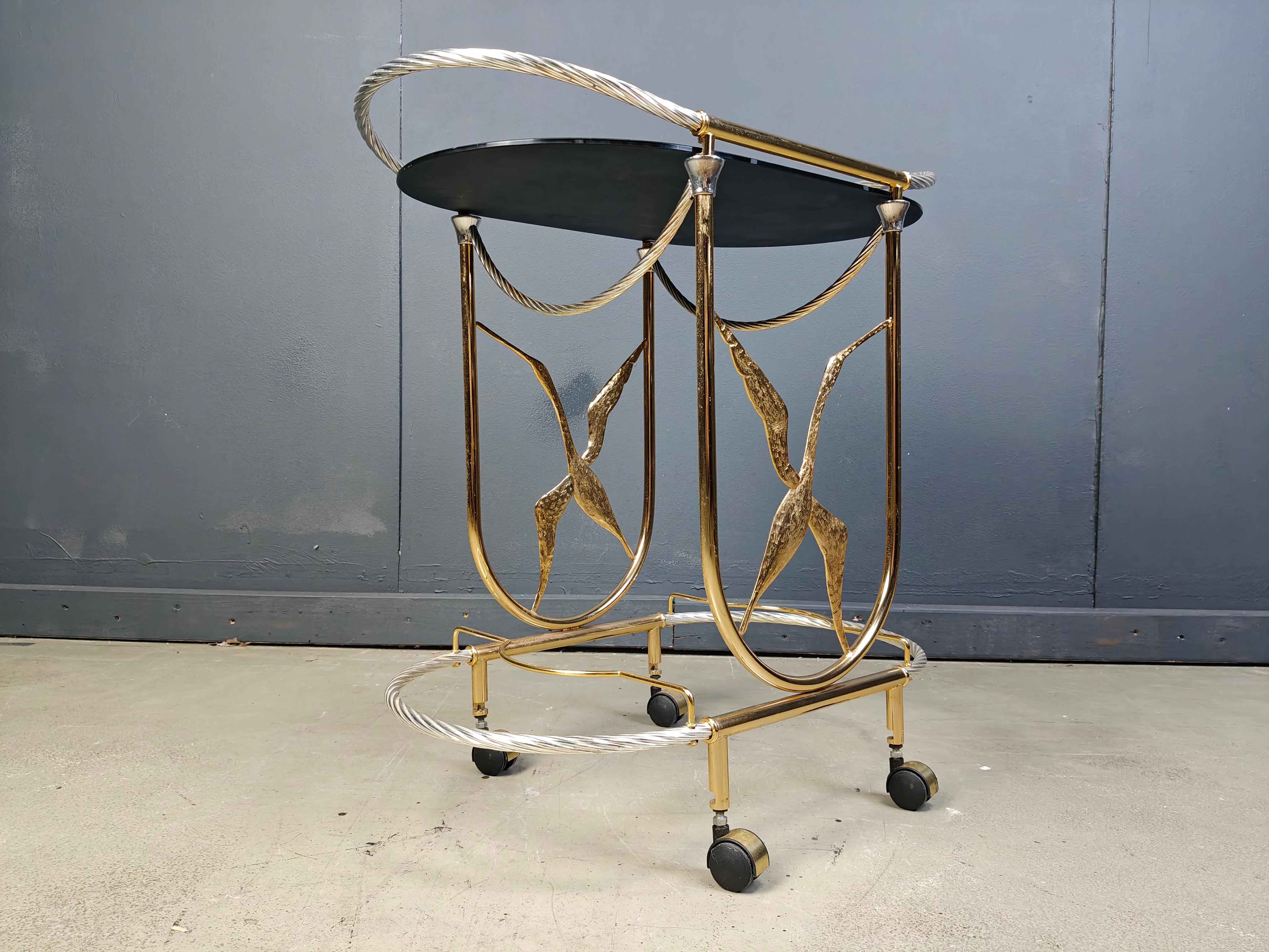 Laiton Chariot de bar vintage en laiton italien, 1970 en vente