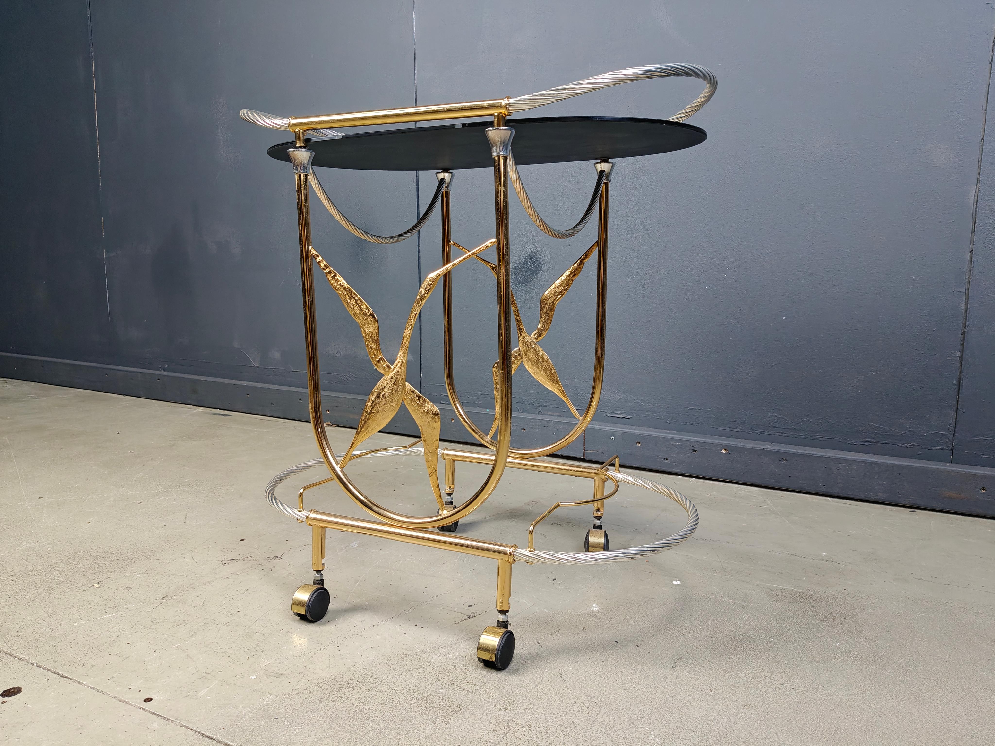 Carrito de bar vintage italiano de latón, años 70 en venta 1