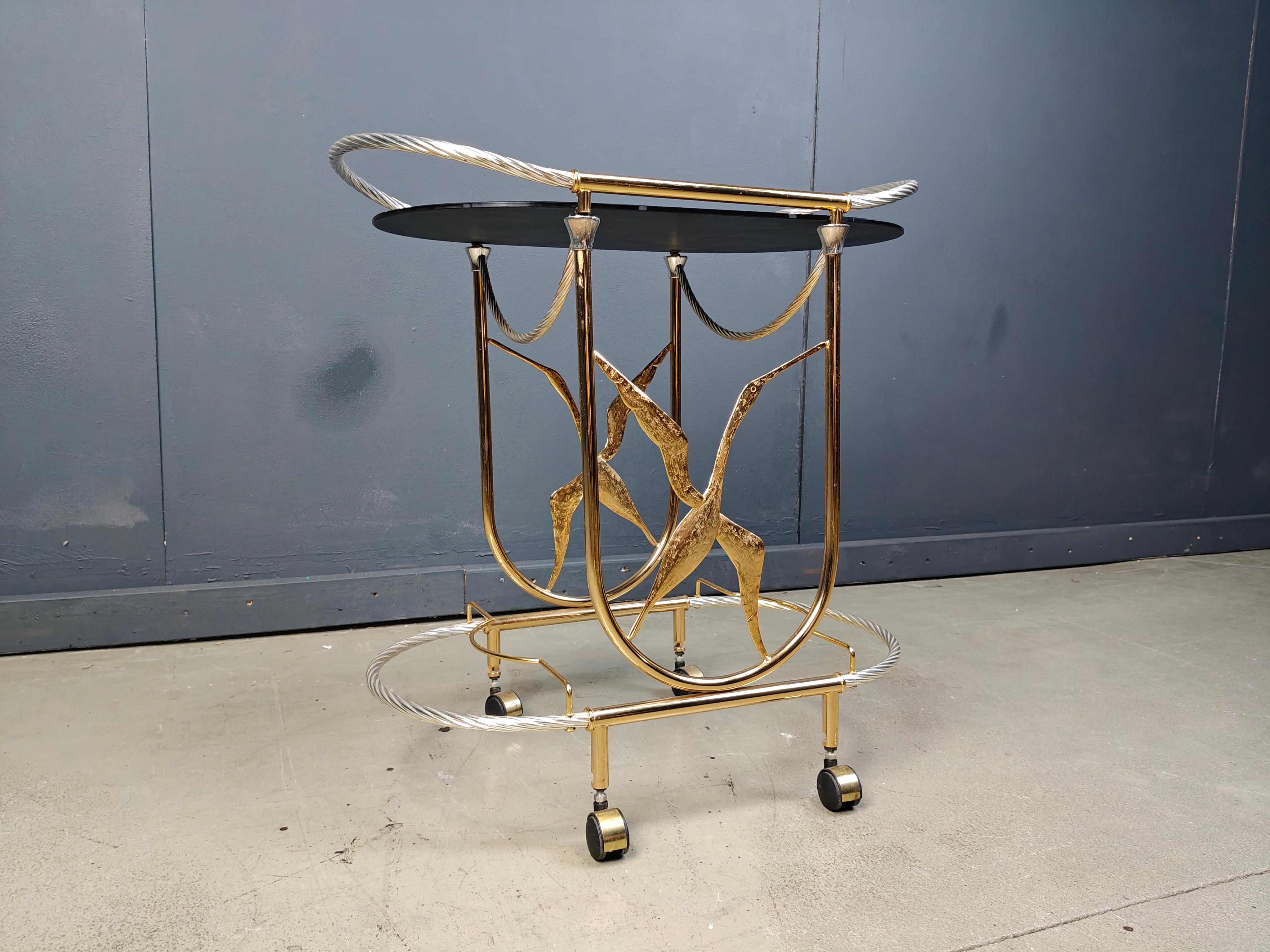 Carrito de bar vintage italiano de latón, años 70 en venta 2